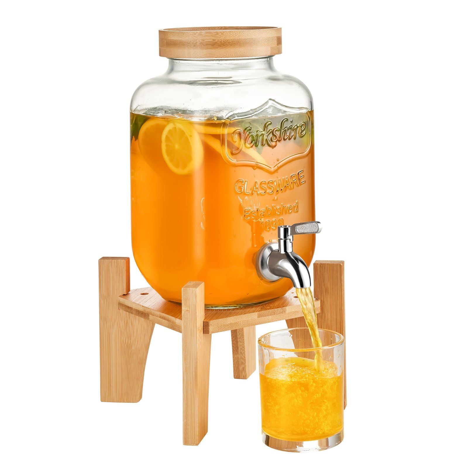 VEVOR Beverage Dispenser, 1 Gallon Drink Dispensers for Parties, 2PC, Glass Juice Dispenser with Stand, Stainless Steel Spigot, Iced Tea Lemonade Juice Water Dispenser, for Restaurants, Hotels, Party
