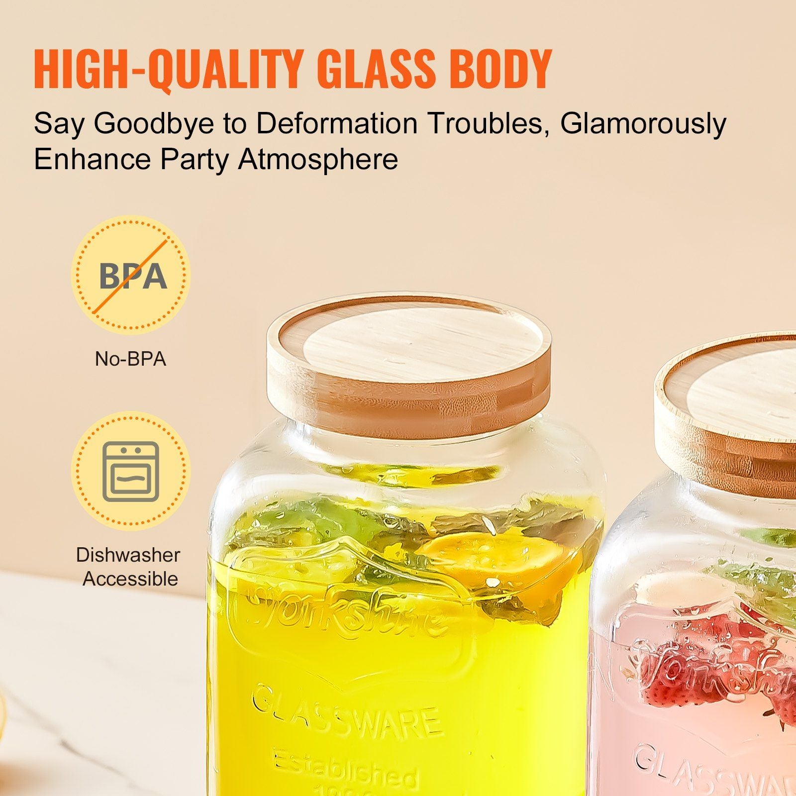 VEVOR Beverage Dispenser, 1 Gallon Drink Dispensers for Parties, 2PC, Glass Juice Dispenser with Stand, Stainless Steel Spigot, Iced Tea Lemonade Juice Water Dispenser, for Restaurants, Hotels, Party