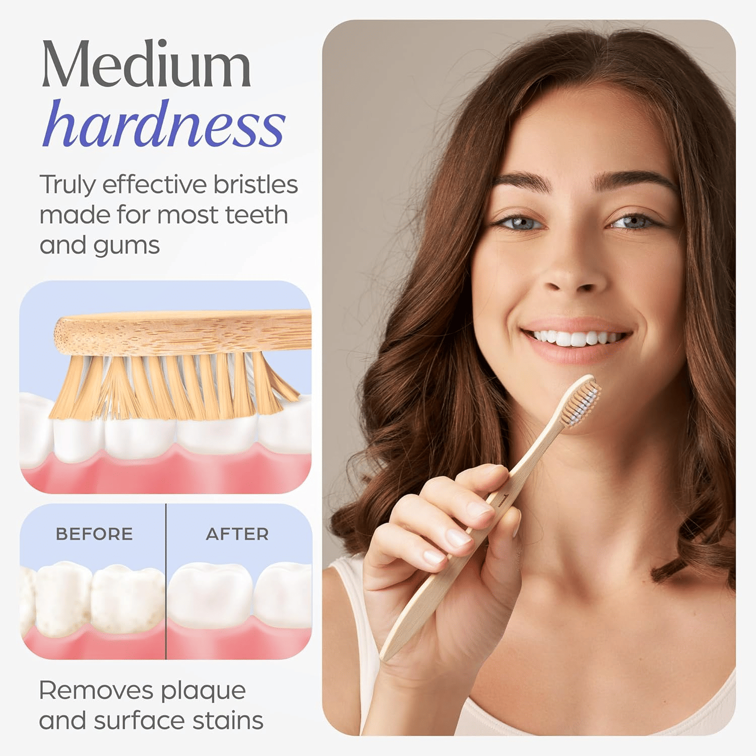 Bamboo Toothbrushes Medium Bristles 10 Pack - BPA Free Medium Bristles Toothbrushes for Adults | Eco-Friendly, Compostable & Biodegradable Toothbrush | Natural Wooden Toothbrushes