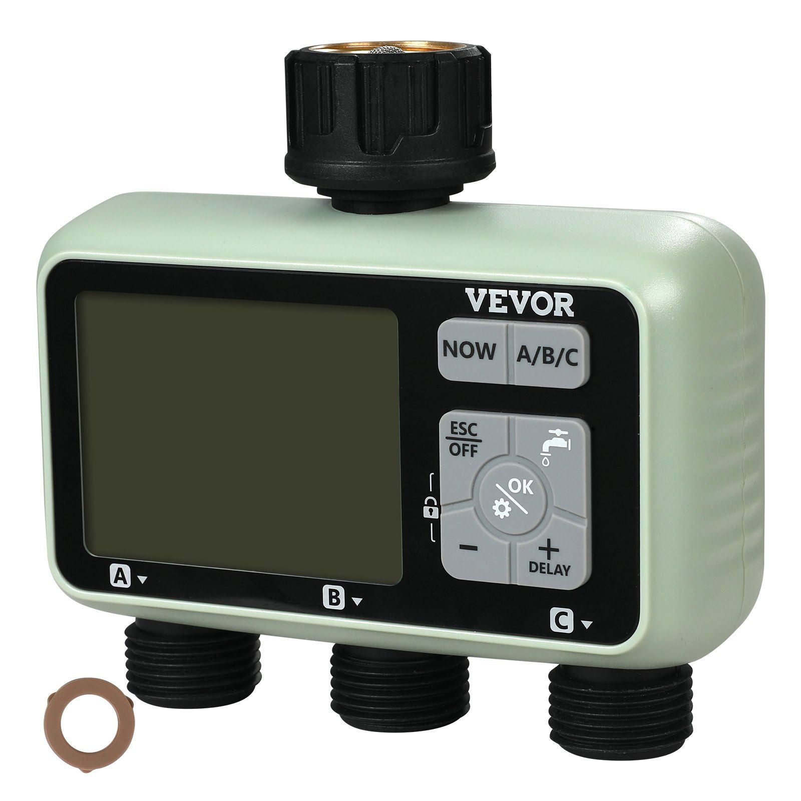 VEVOR Water Timer, 3 Outlets, Hose Watering Sprinkler Timer, with 3 Independent Watering Zone LCD Display Rain Delay Mode Manual Mode 360° Brass Inlet Metal Filter, IPX6 Waterproof for Yard Watering