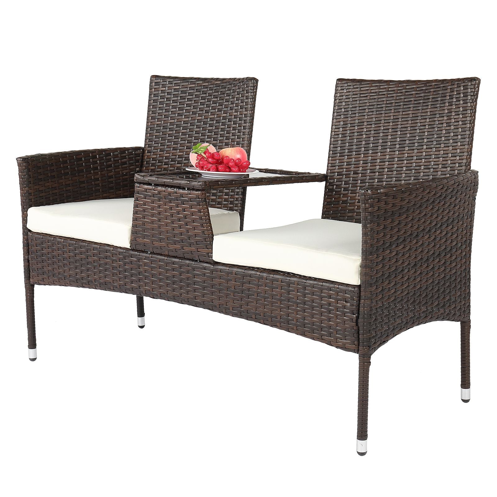 131*61*83cm Disassembled Iron Frame Brown Gradient Rattan Lover Chair