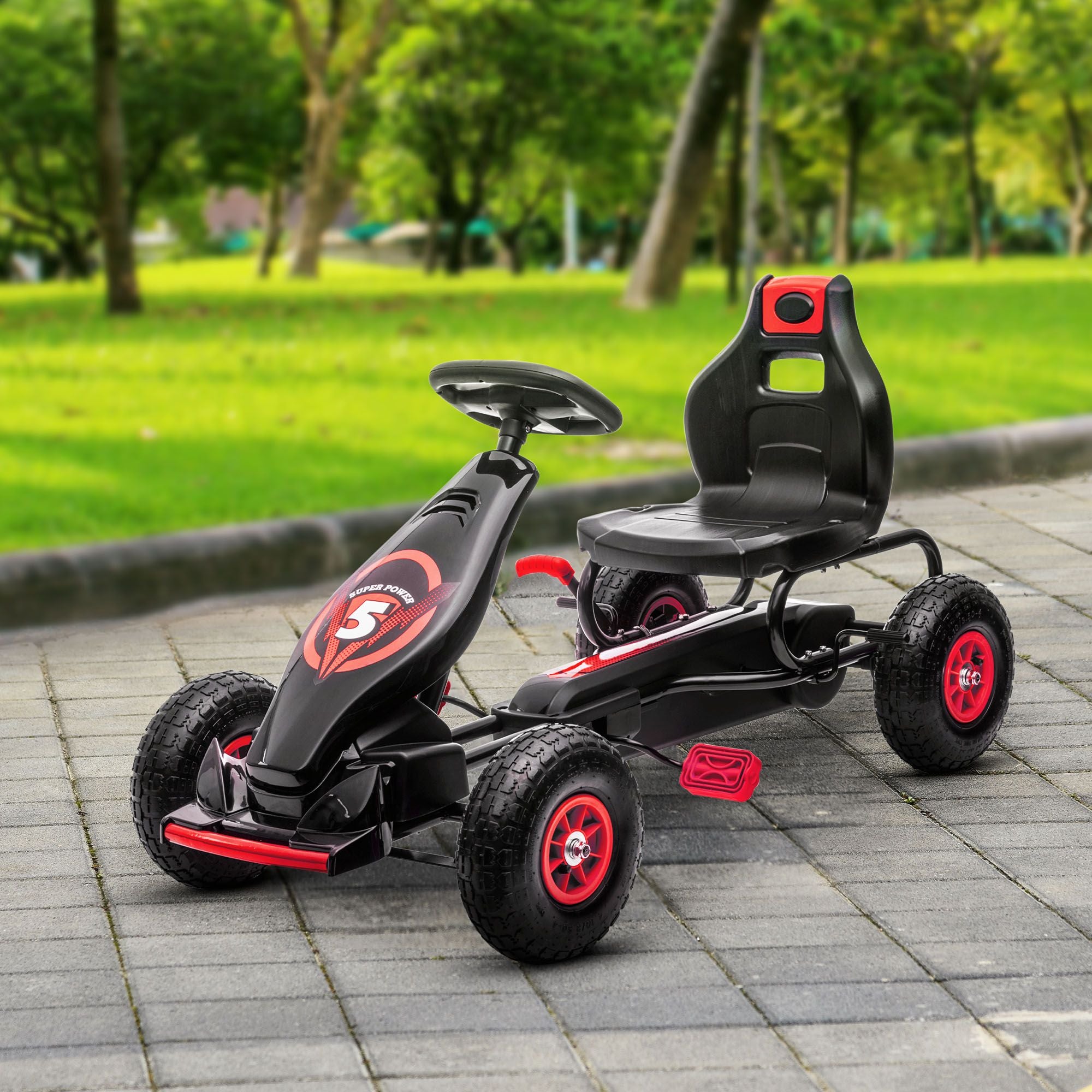 Aosom Kids Pedal Go Kart Ride-on Toy with Ergonomic Comfort, Pedal Car with Tough, Wear-Resistant Tread, Go Cart Kids Car for Boys & Girls with Suspension System, Safety Hand Brake, Ages 5-12, Red