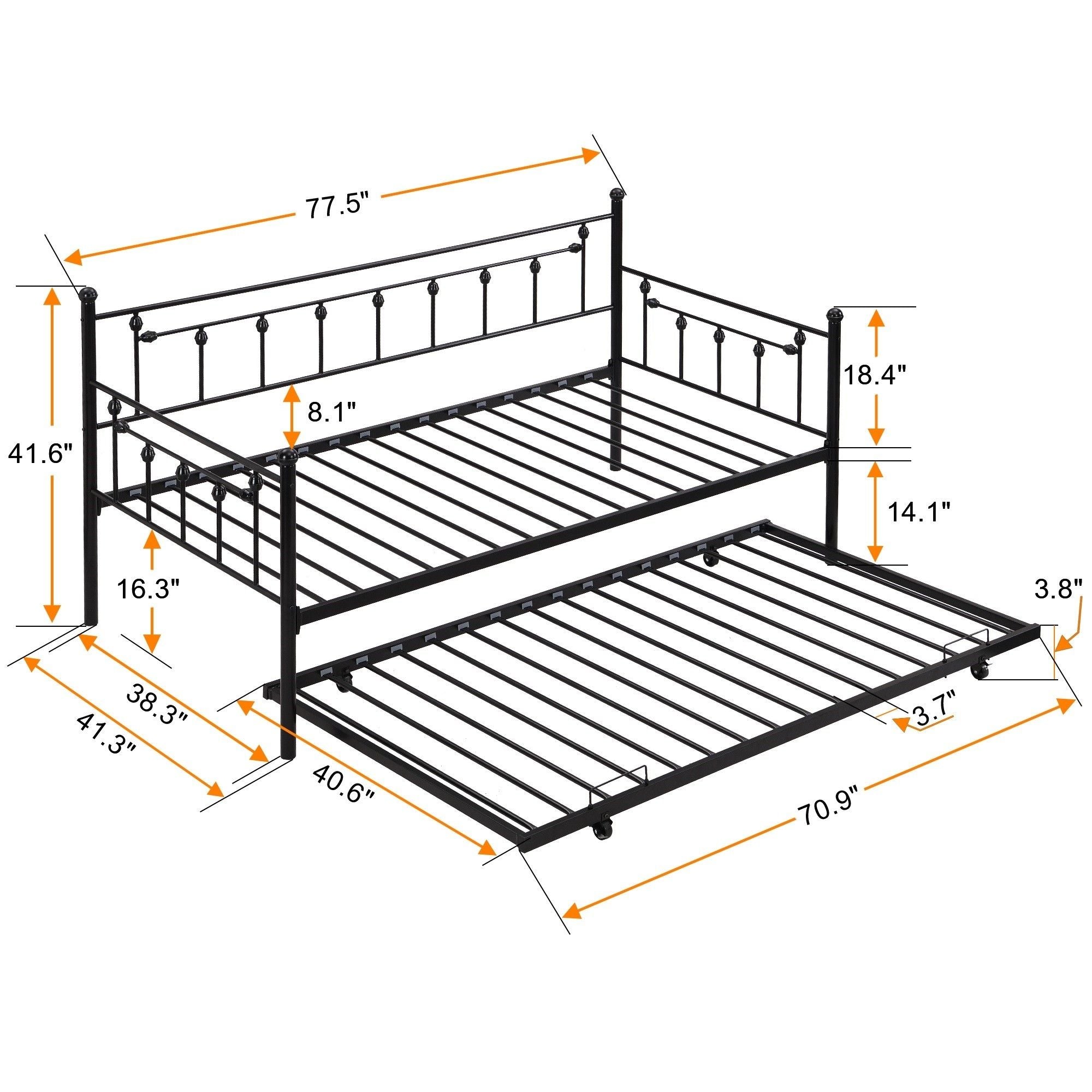 Daybed with trundle, BLACK
