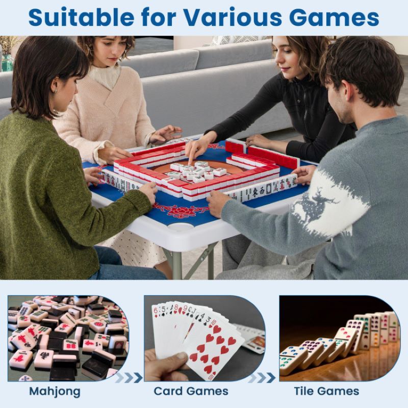 Folding Mahjong Table with Cup Holders for Game Room