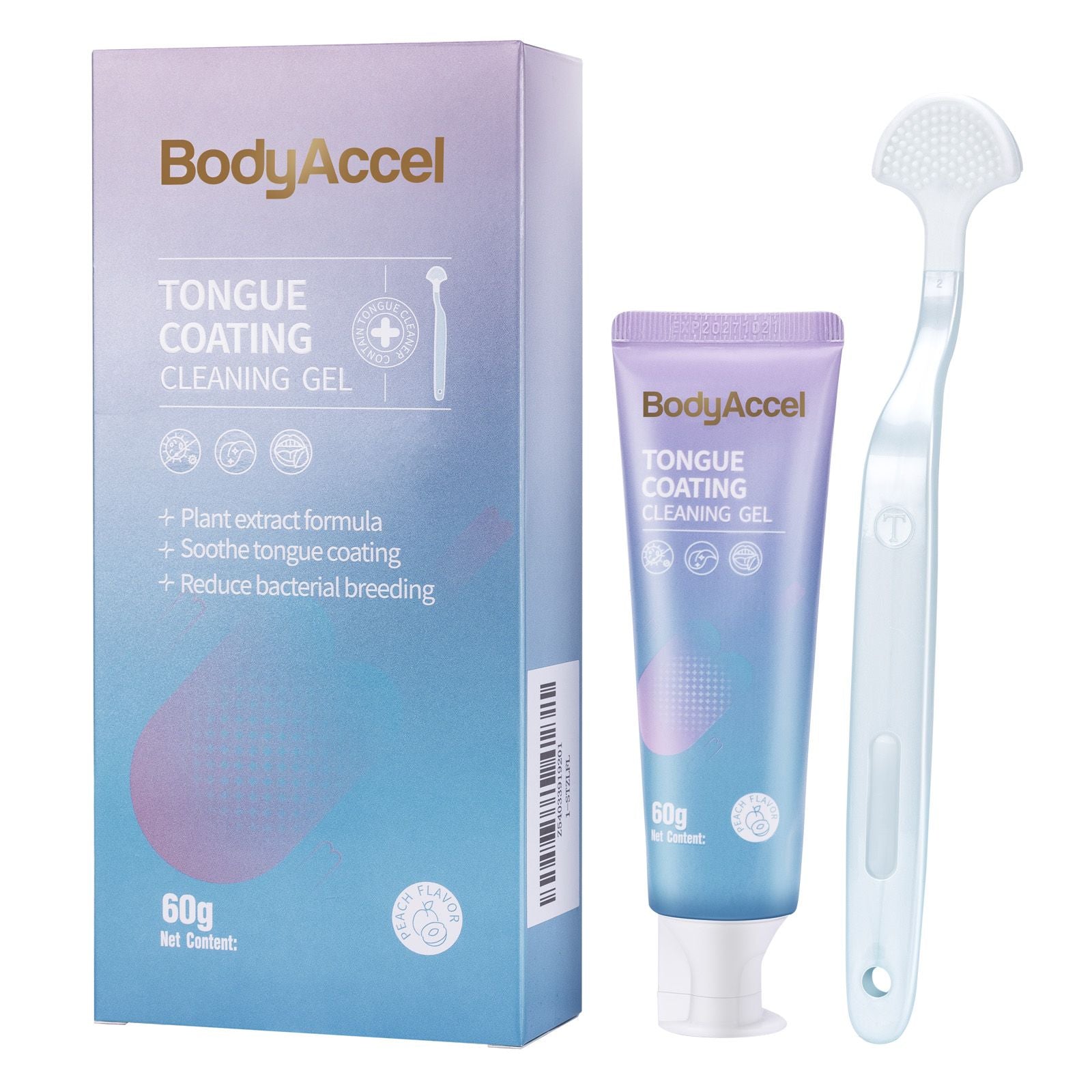 Bodyaccel Tongue cleansing gel tongue gel and Tongue brush Tongue coating clean Fresh breath Plant extraction formula no preservatives Qinshuang Ice peach single pack.