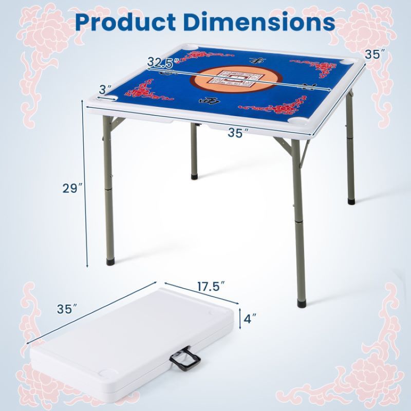 Folding Mahjong Table with Cup Holders for Game Room