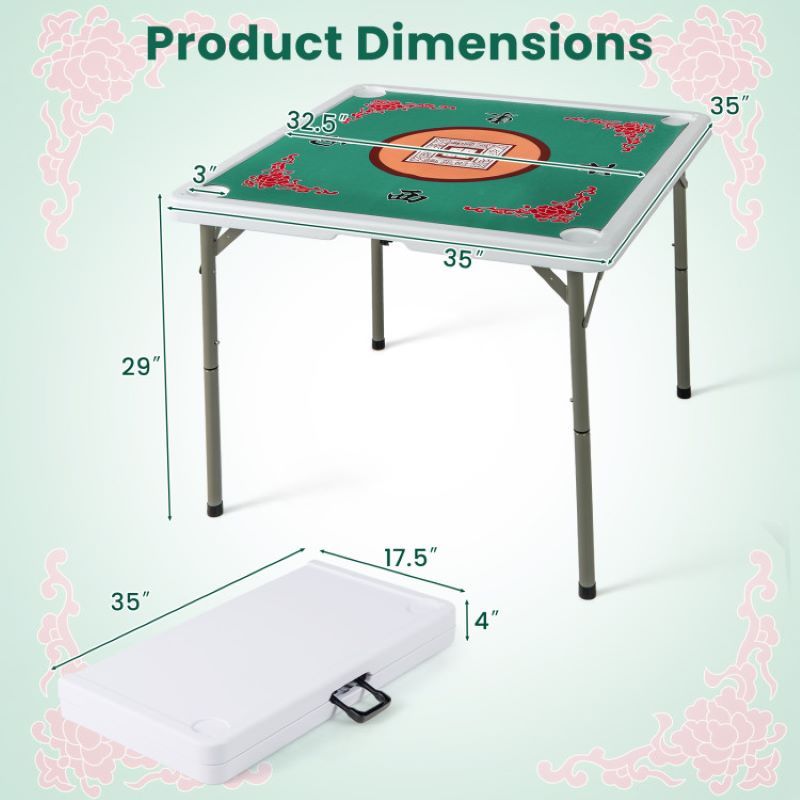 Folding Mahjong Table with Cup Holders for Game Room