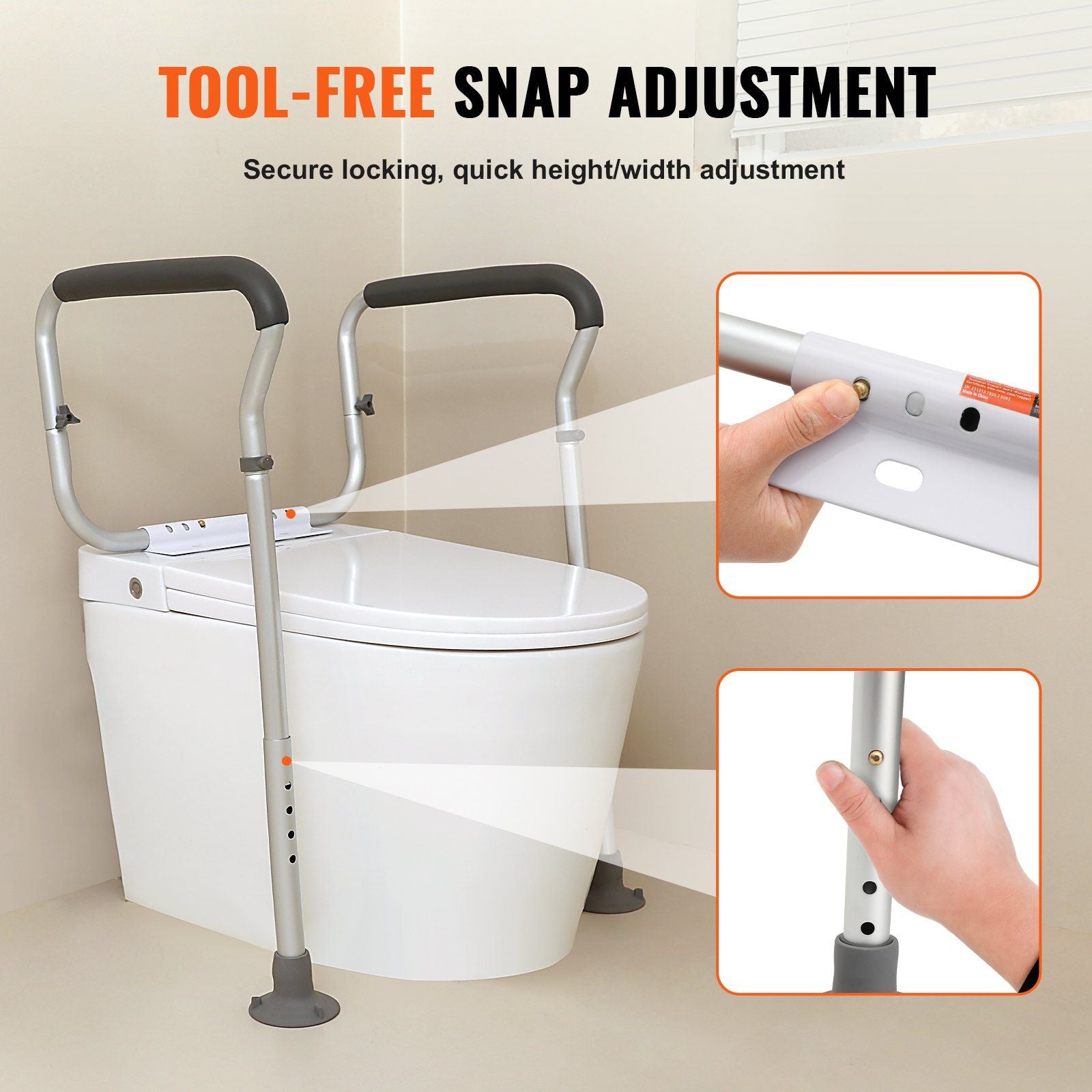 VEVOR Toilet Safety Rail, Bathroom Toilet Seat Frame, Adjustable Width & Height Fit Most Toilets, Supports 300lbs, Toilet Handles Grab Bars with Padded Armrests for Handicap, Disabled, Seniors