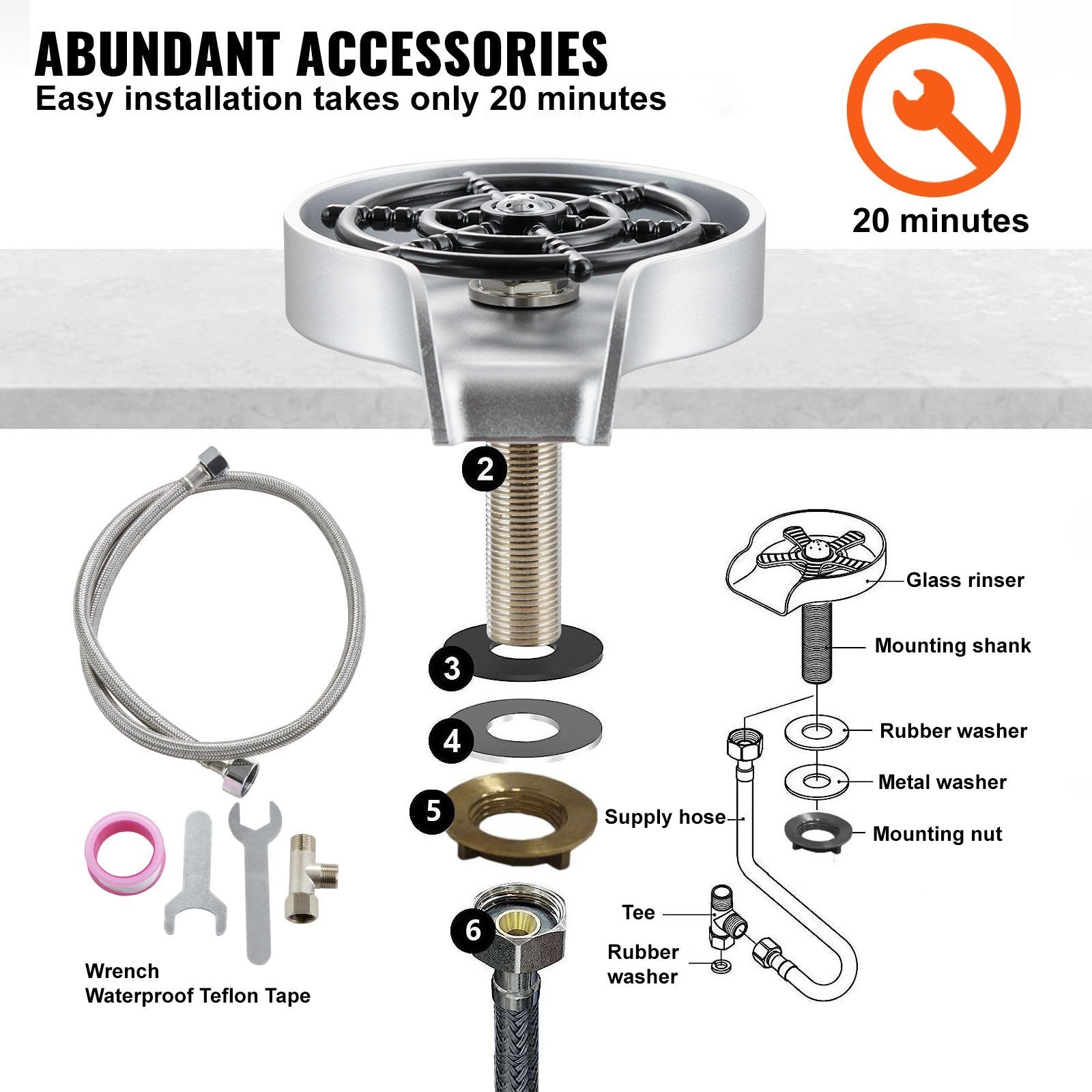 VEVOR Glass Rinser Faucet Cup Washer