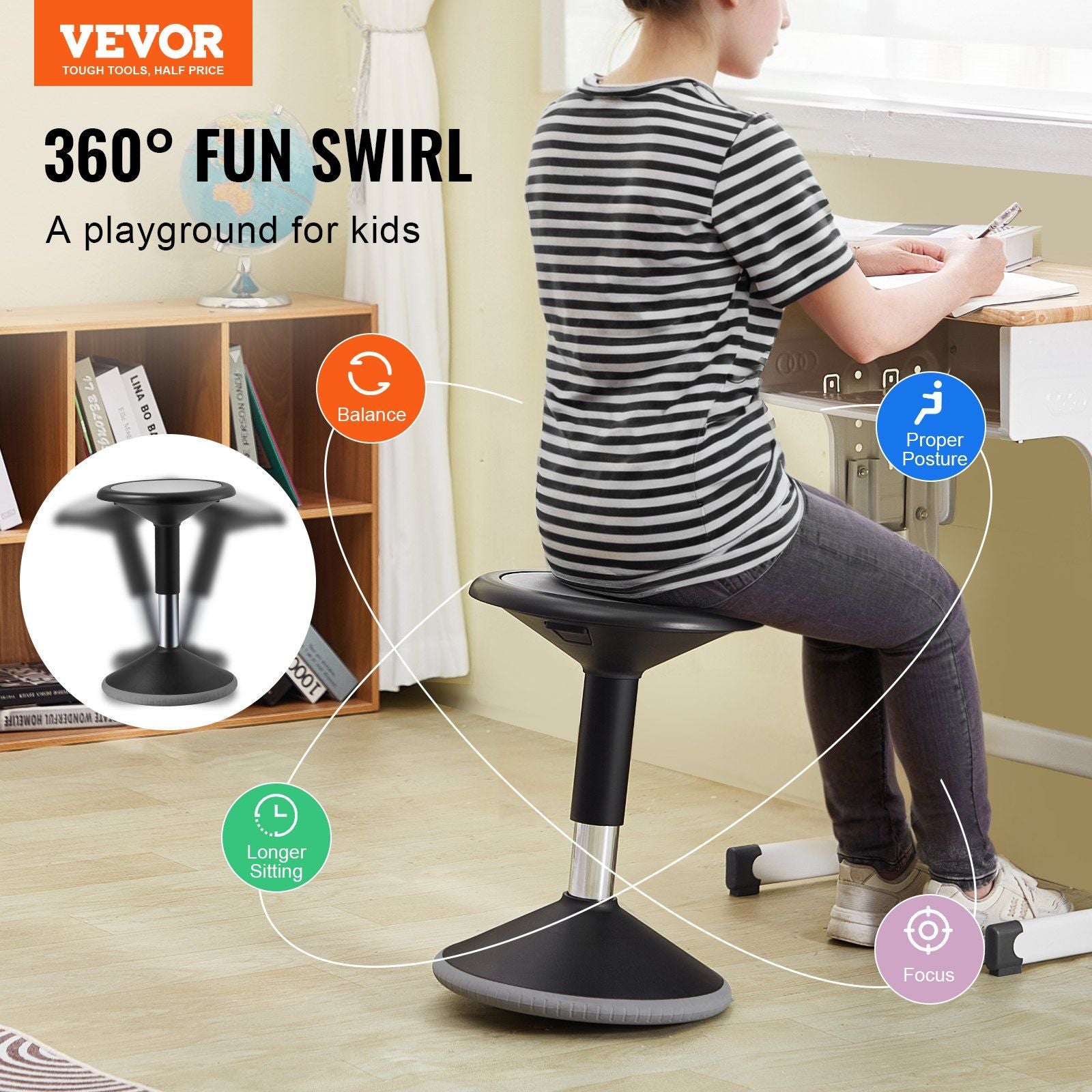 VEVOR Wobble Chair, Height-Adjustable (15.7-21.7