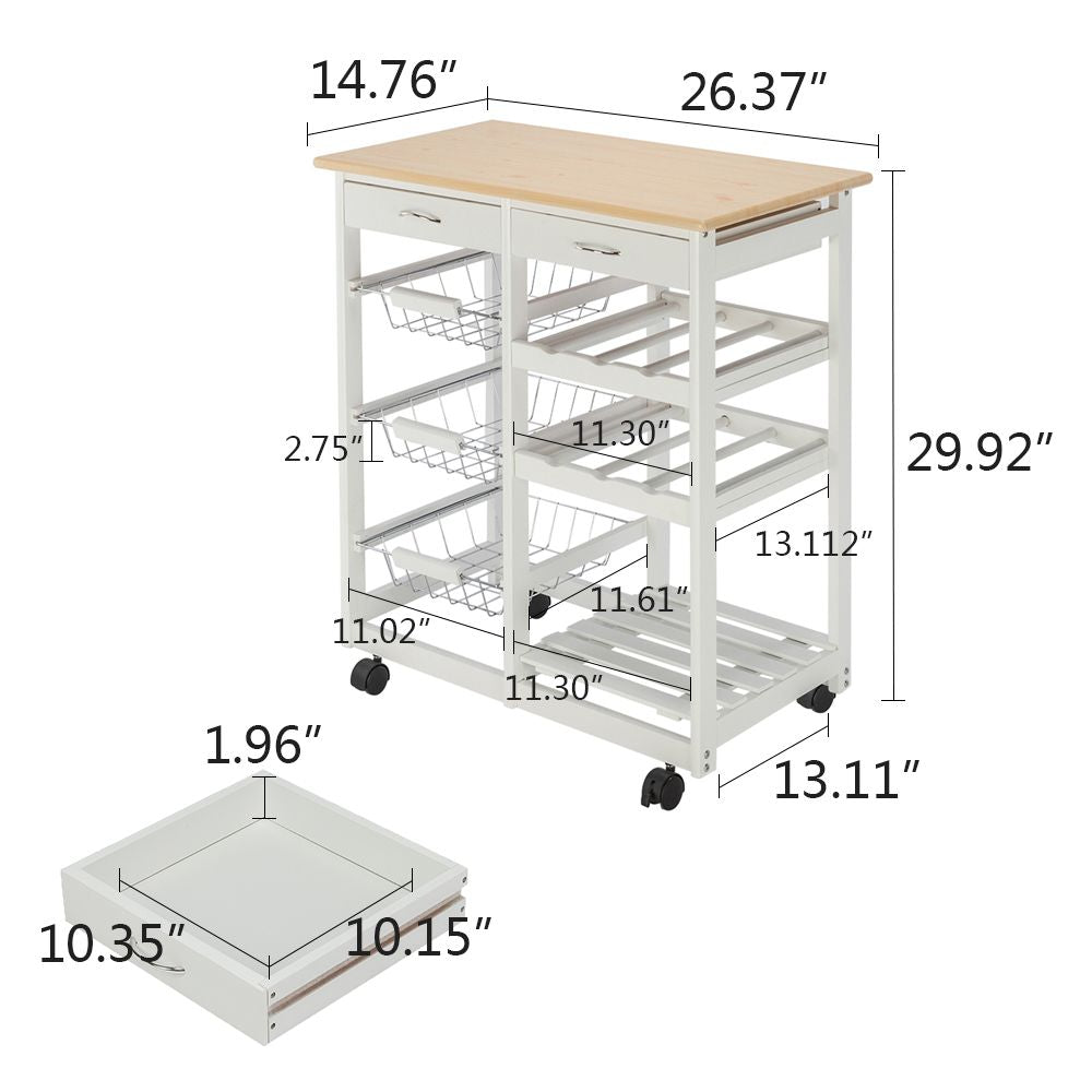 Free shipping Moveable Kitchen Cart with Two Drawers & Two Wine Racks & Three Baskets White  YJ