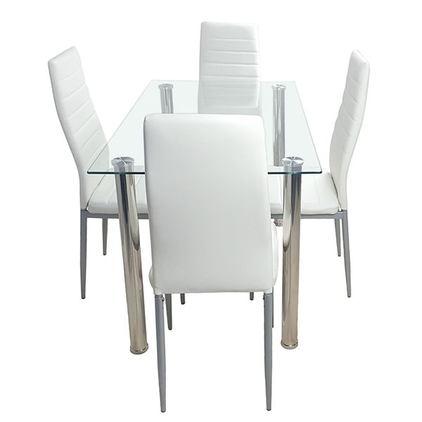 4pcs backrest cushion horizontal sewing decoration PU leather dining chair round tube white cushion gray leg N201( Replace encoding 13029116)