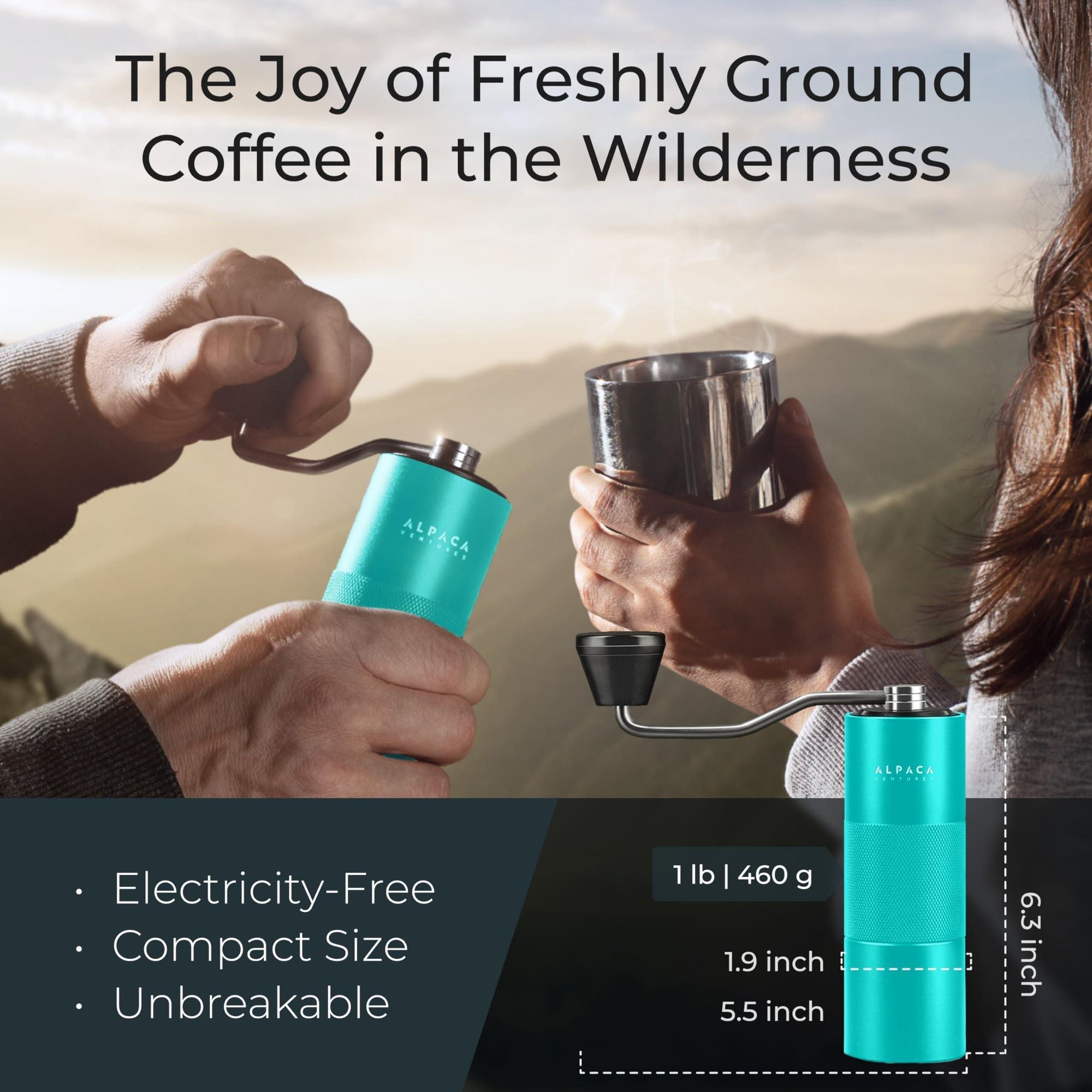 Manual Coffee Grinder Aqua Sky Color Stainless Steel Conical Burr Coffee Grinder Manual with Adjustable Setting Double Bearing Hand Espresso Grinder Perfect for Home Office and Camping