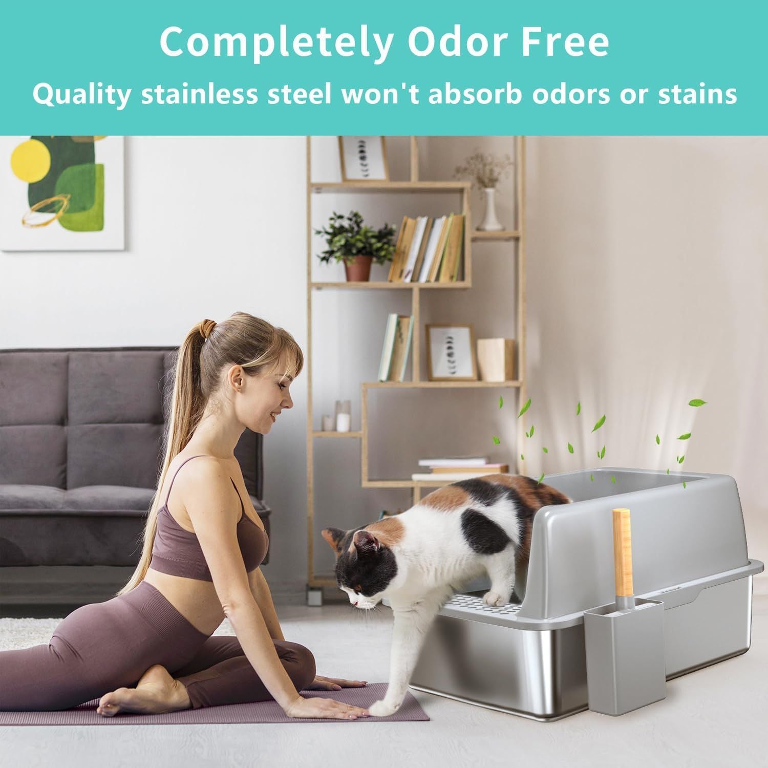Stainless Steel Cat Litter Box, XXL Extra Large Jumbo Metal Litter Box, with Large Cat Litter Shovel, Anti Leakage Sand Pedal, Side Entrance (Cat Litter is Not Easy to Fly Out)