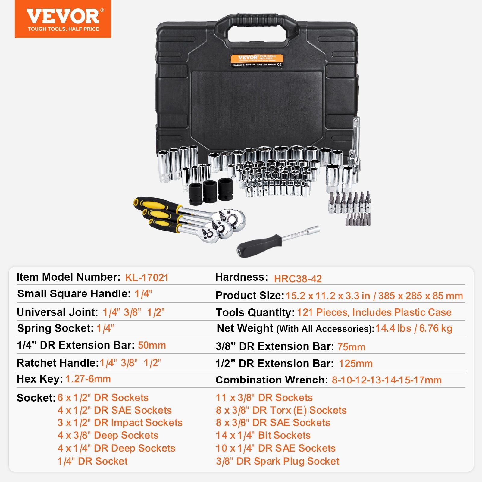 121-Piece Mechanics Tool Set 1/4