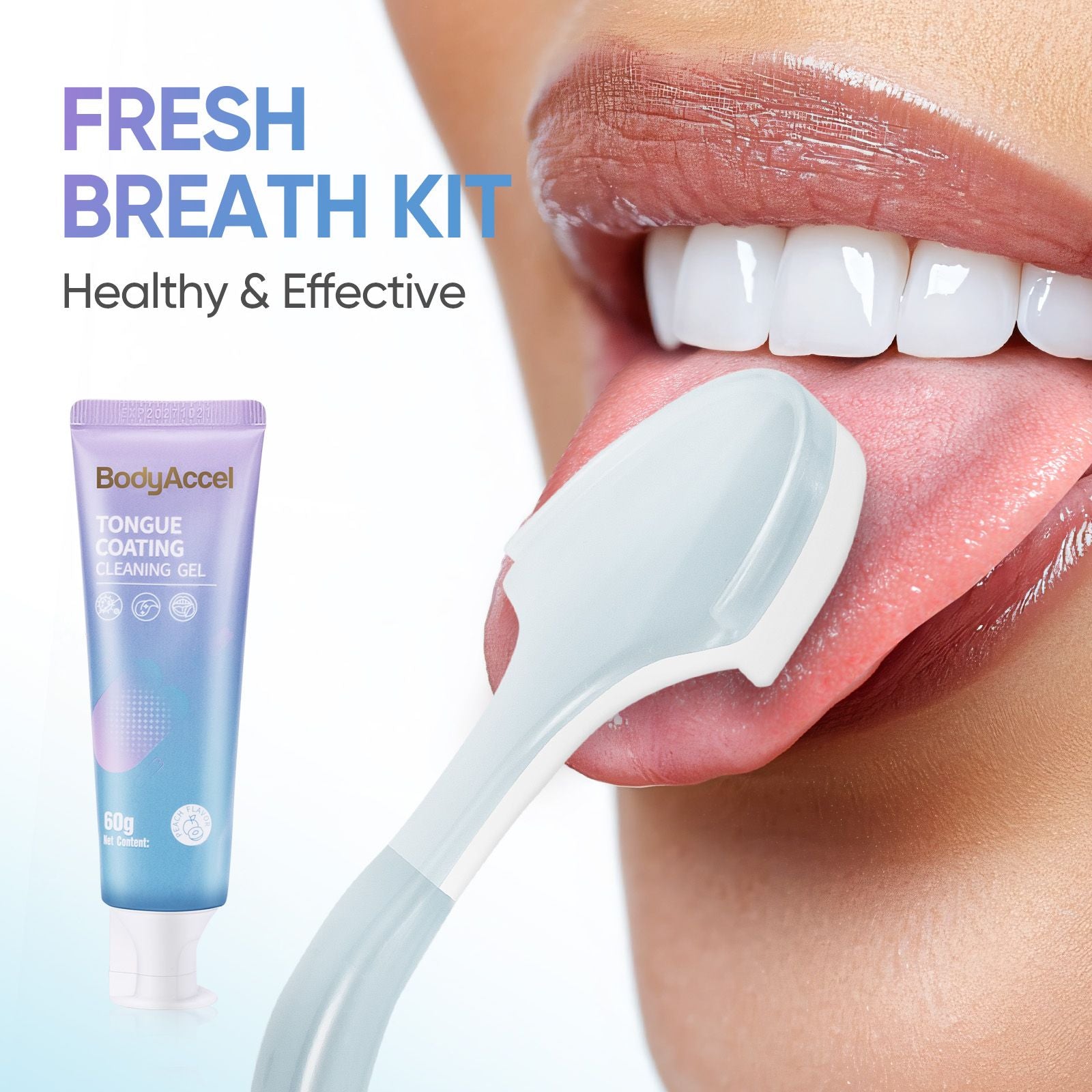 Bodyaccel Tongue cleansing gel tongue gel and Tongue brush Tongue coating clean Fresh breath Plant extraction formula no preservatives Qinshuang Ice peach single pack.