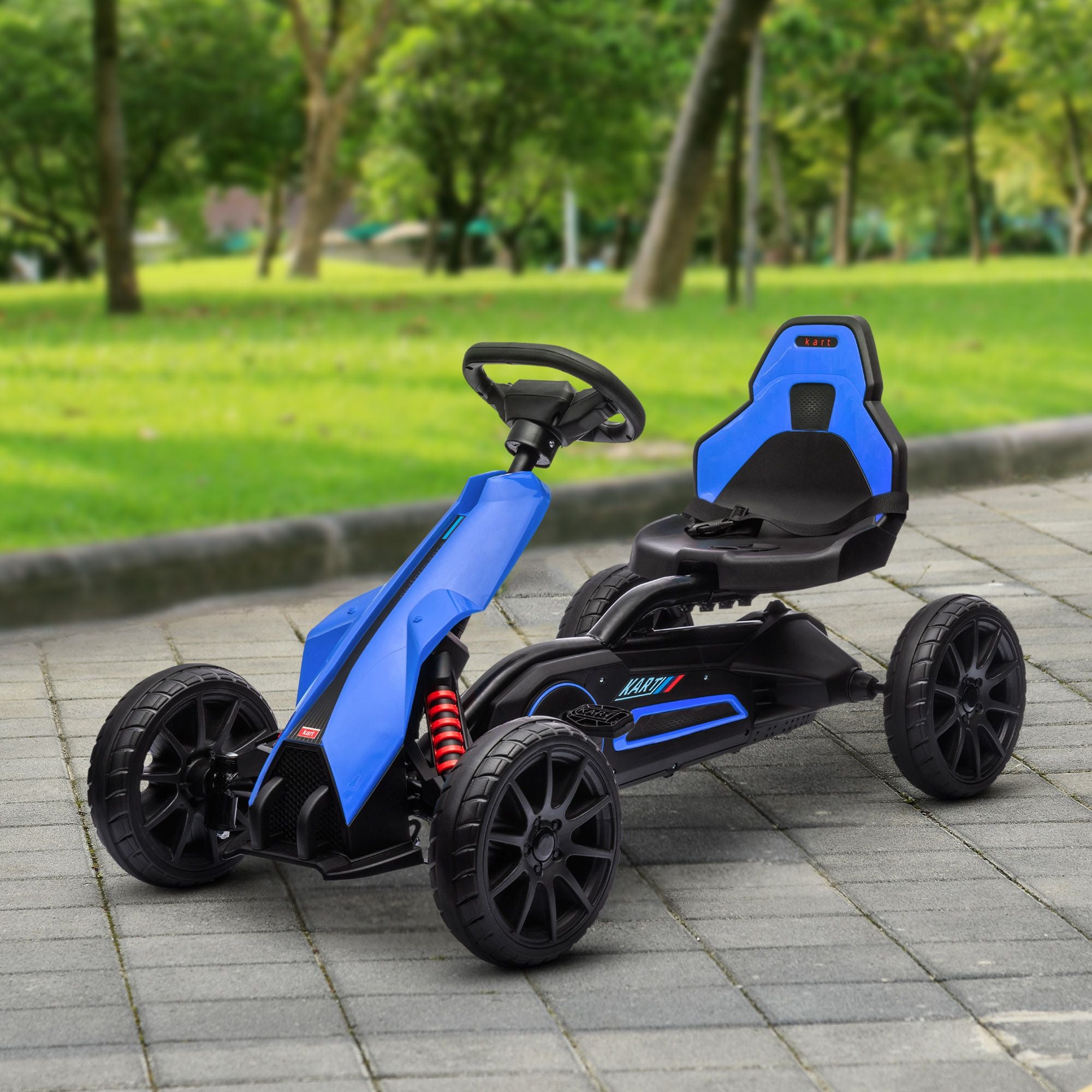 Aosom Kids Pedal Go Kart, Outdoor Ride on Toy with Adjustable Seat, Swing Axle, Handbrake, 4 Non-Slip EVA Wheels for Boys and Girls Aged 3-8 Years Old, Blue