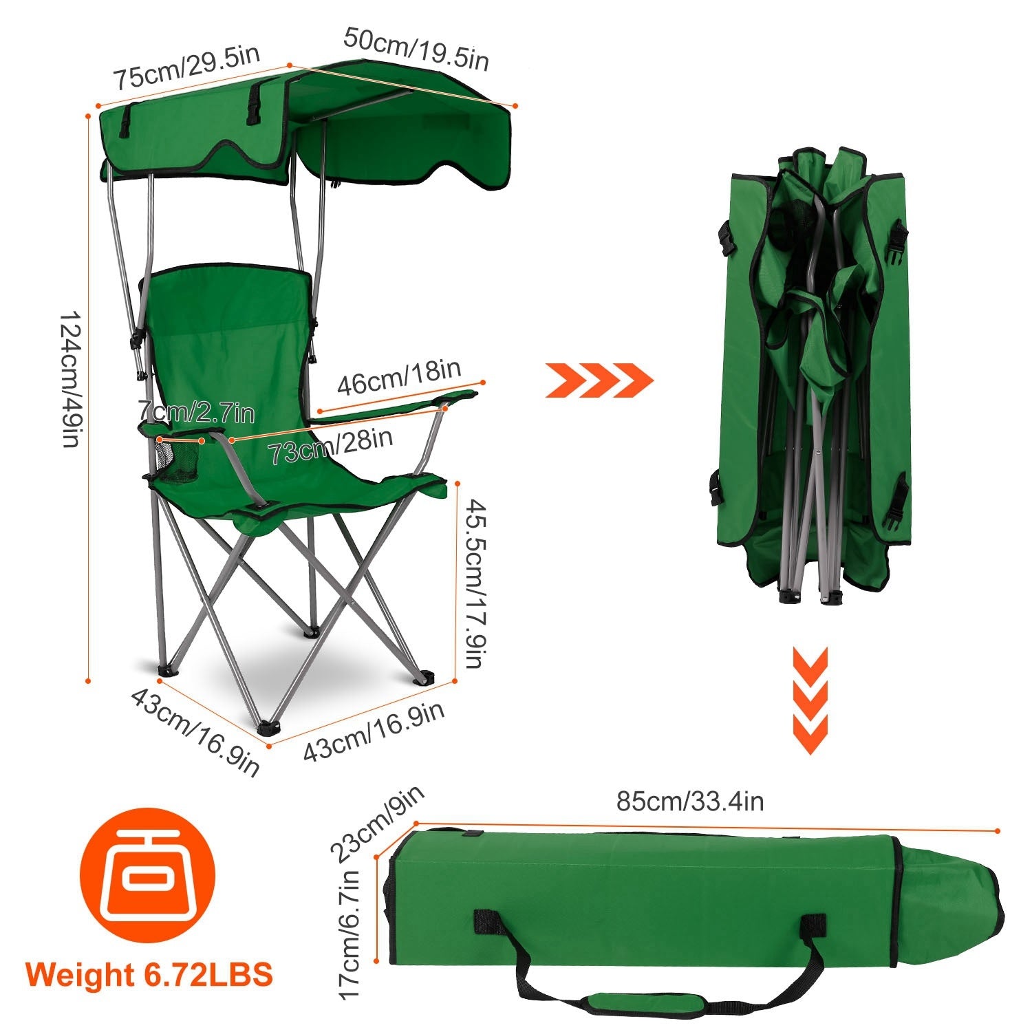 Foldable Beach Canopy Lawn Chair