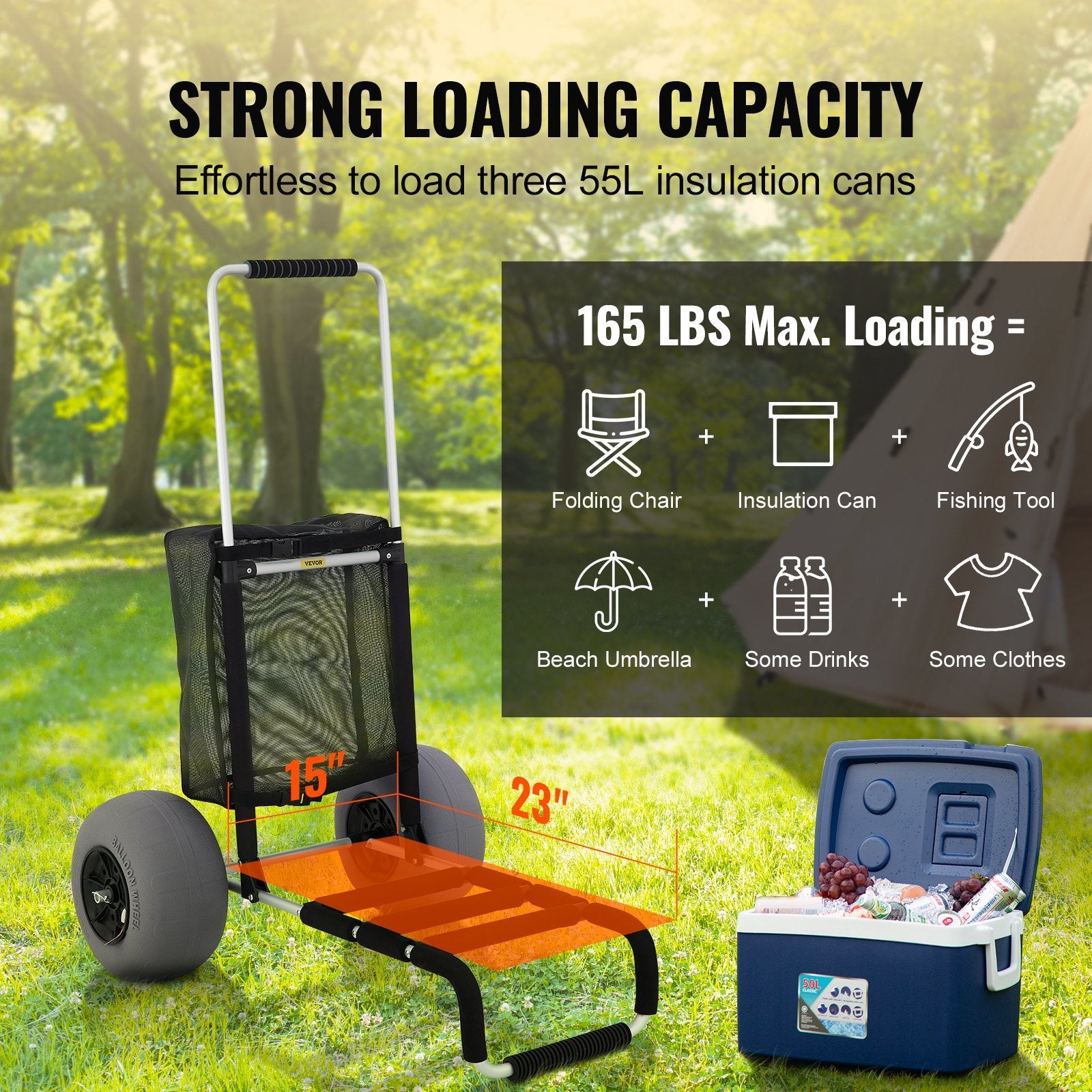 VEVOR Beach Carts for Sand Aviation Aluminum Cart for Picnic