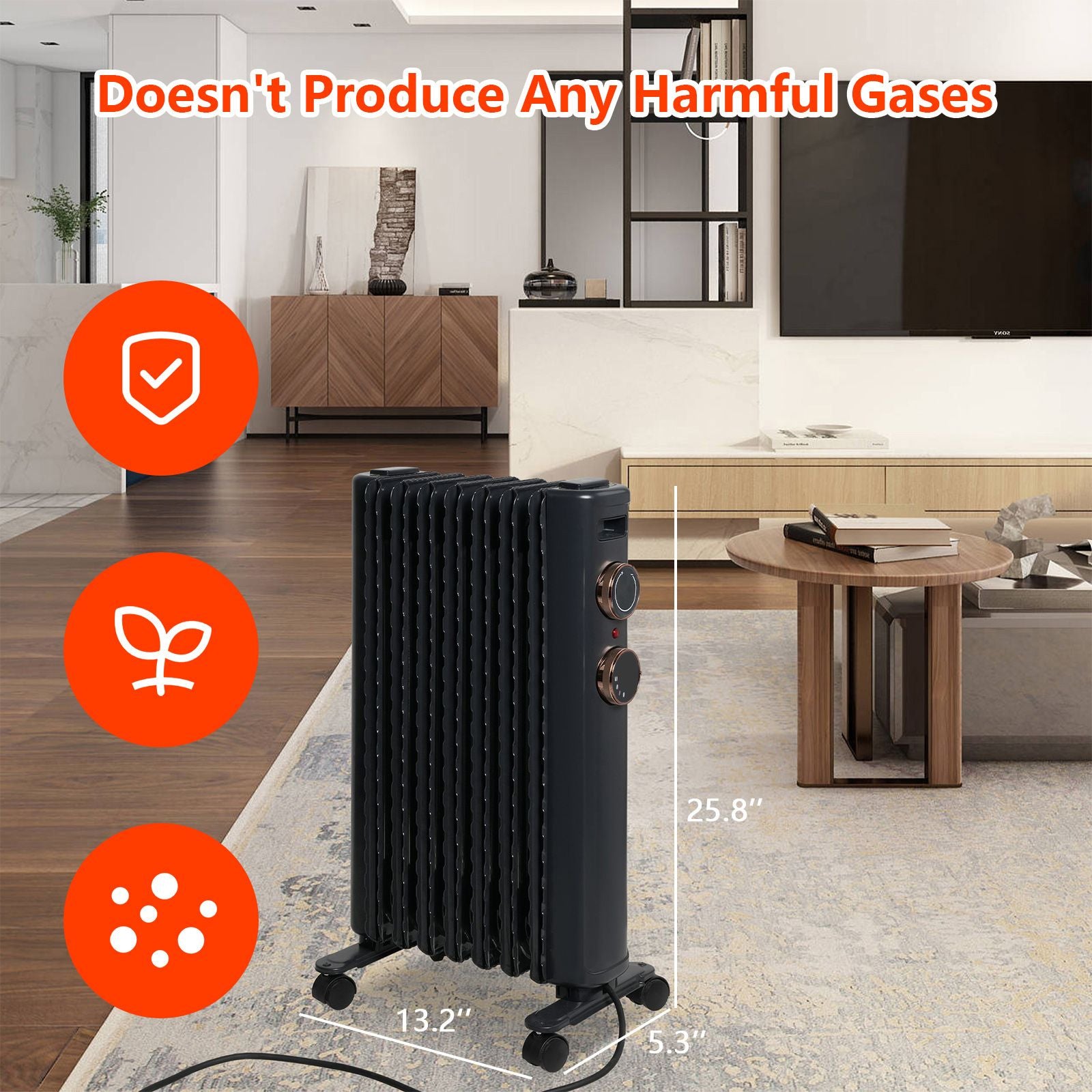 1500W Oil Filled Radiator Heater with 3 Heating Modes Portable Electric Space Heater, Black