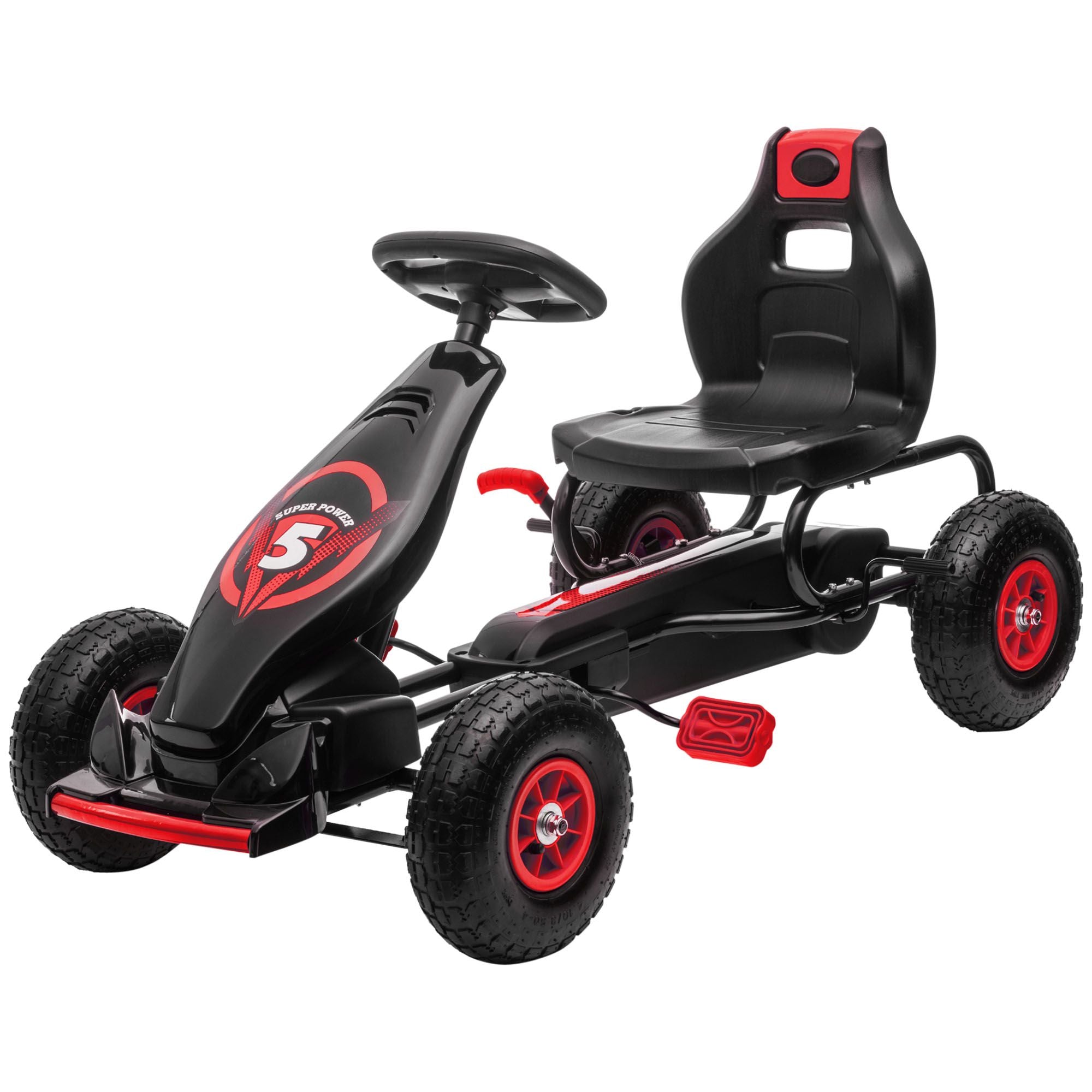 Aosom Kids Pedal Go Kart Ride-on Toy with Ergonomic Comfort, Pedal Car with Tough, Wear-Resistant Tread, Go Cart Kids Car for Boys & Girls with Suspension System, Safety Hand Brake, Ages 5-12, Red