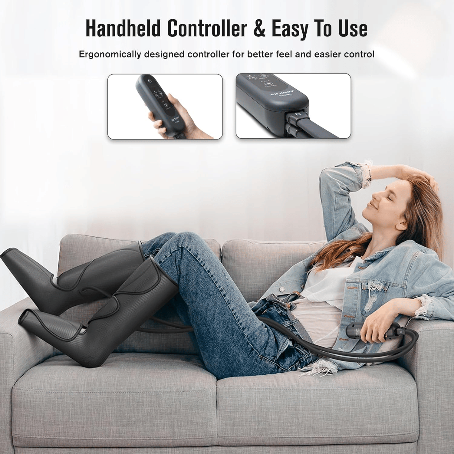 Leg Air Massager for Circulation and Relaxation Foot and Calf Massage with Handheld Controller 3 Intensities 2 Modes (with 2 Extensions)- FSA HSA Eligible
