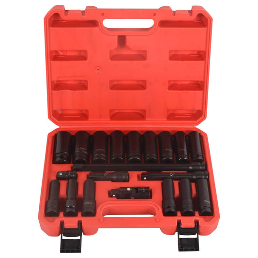 1/2" Drive Deep Impact Socket Set, 20Pcs Socket Set, 3',5',10' Extension Bars,3/8" to 1/2" Universal Joint, for use in all types of automotive or mechanical equipment