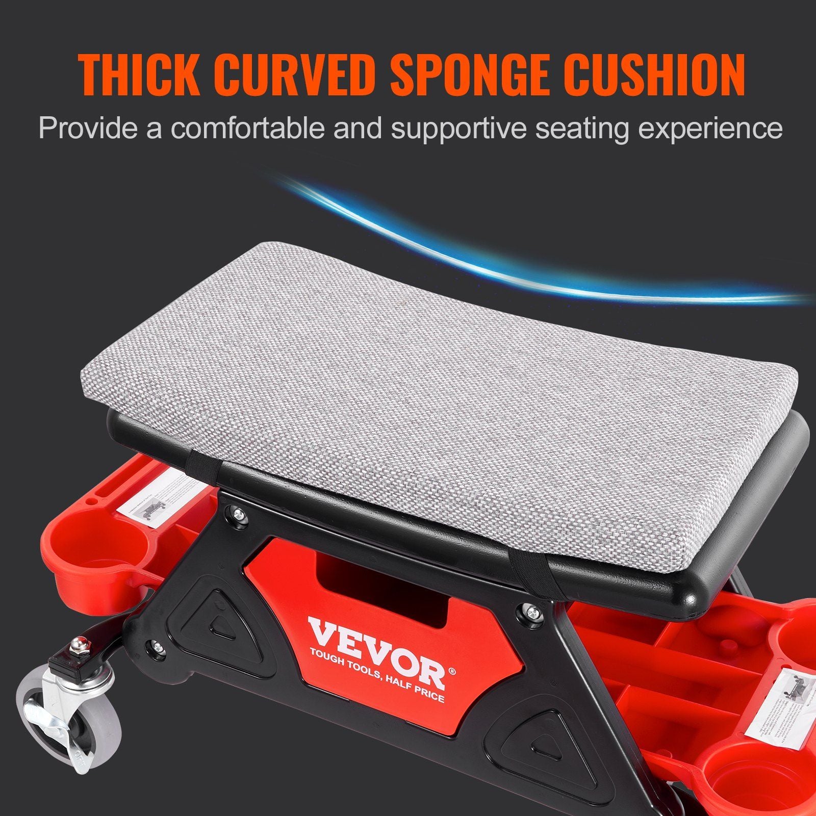 VEVOR Mechanics Stool, 300 LBS Capacity Rolling Mechanic Seat with 4