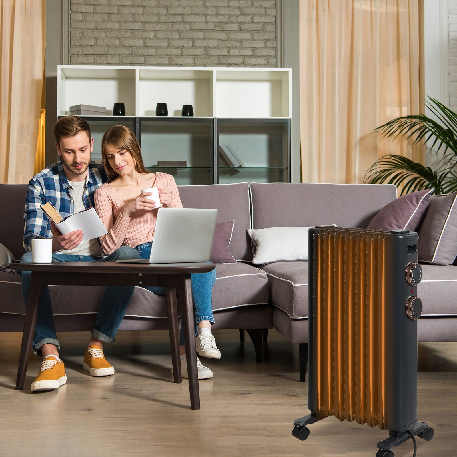 1500W Oil Filled Radiator Heater with 3 Heating Modes Portable Electric Space Heater, Black