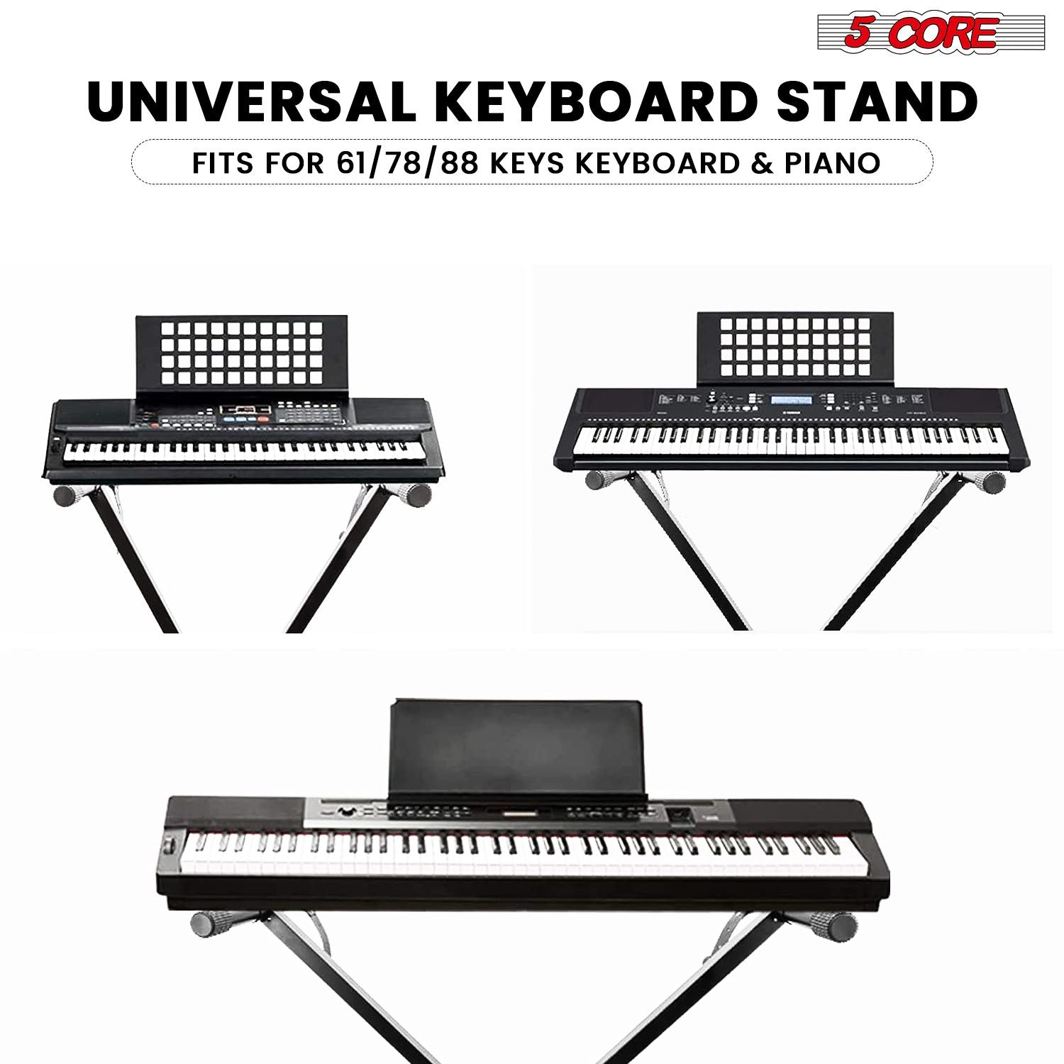 5 CORE Keyboard Stand Single X Style Adjustable Digital Electric Piano Riser Durable & Sturdy Music Synthesizer Holder Stands For 61 76 88 Keys - KS 1X