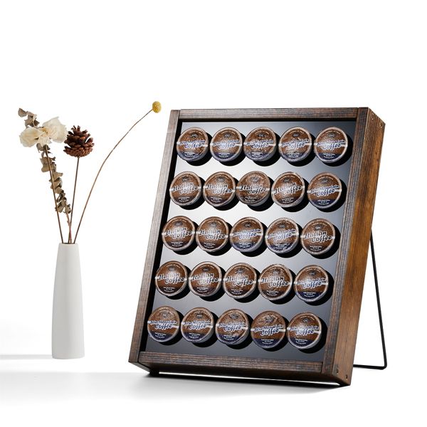 K Cup Holder, Kcup Coffee Pods Holder, Wooden K Cup Holders Holds 25 Pods, K Cup Storage Rack Made of Wood and Acrylic, for Coffee Bar Accessories Decor and Home