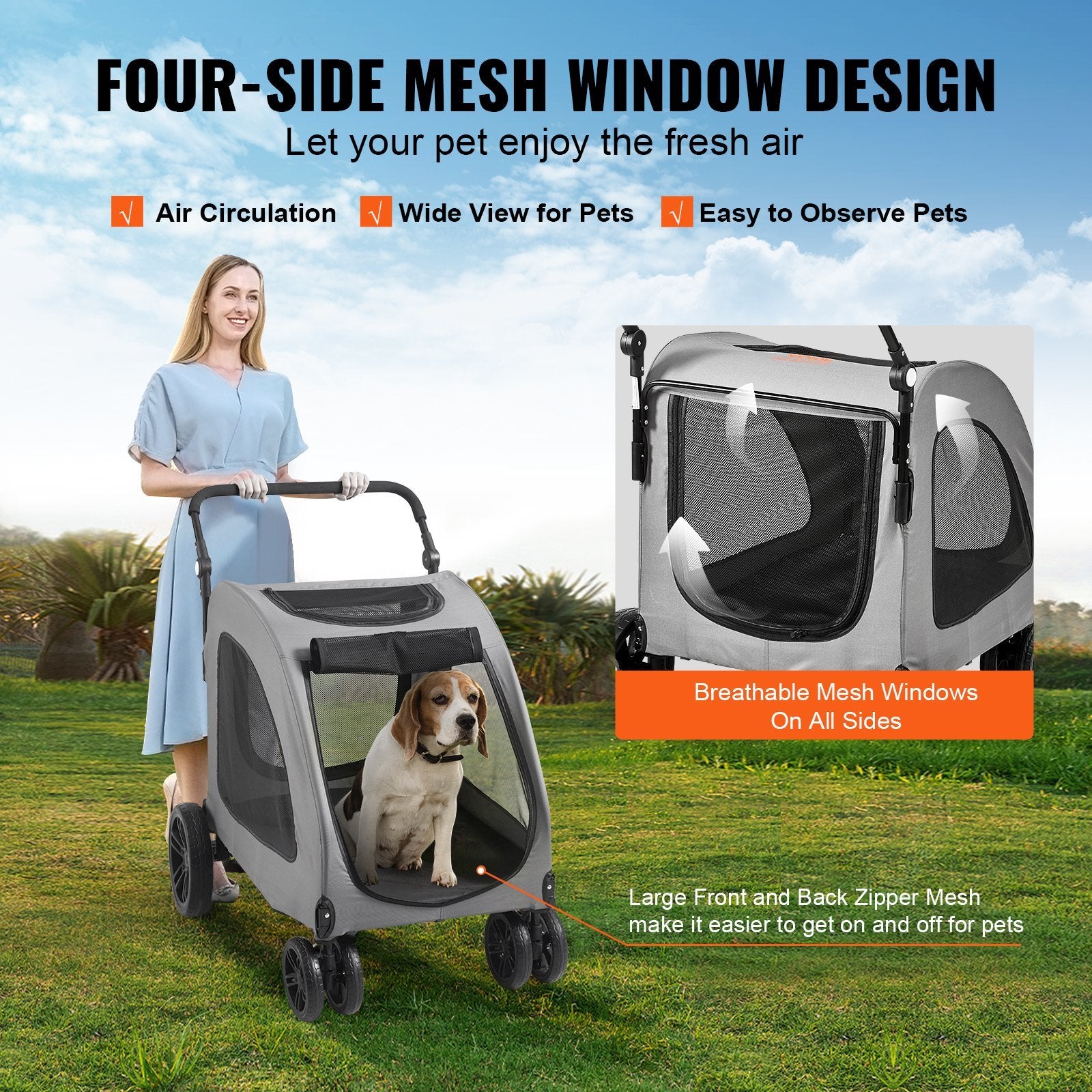 VEVOR Pet Stroller 4 Wheels Dog Stroller Rotate with Brakes