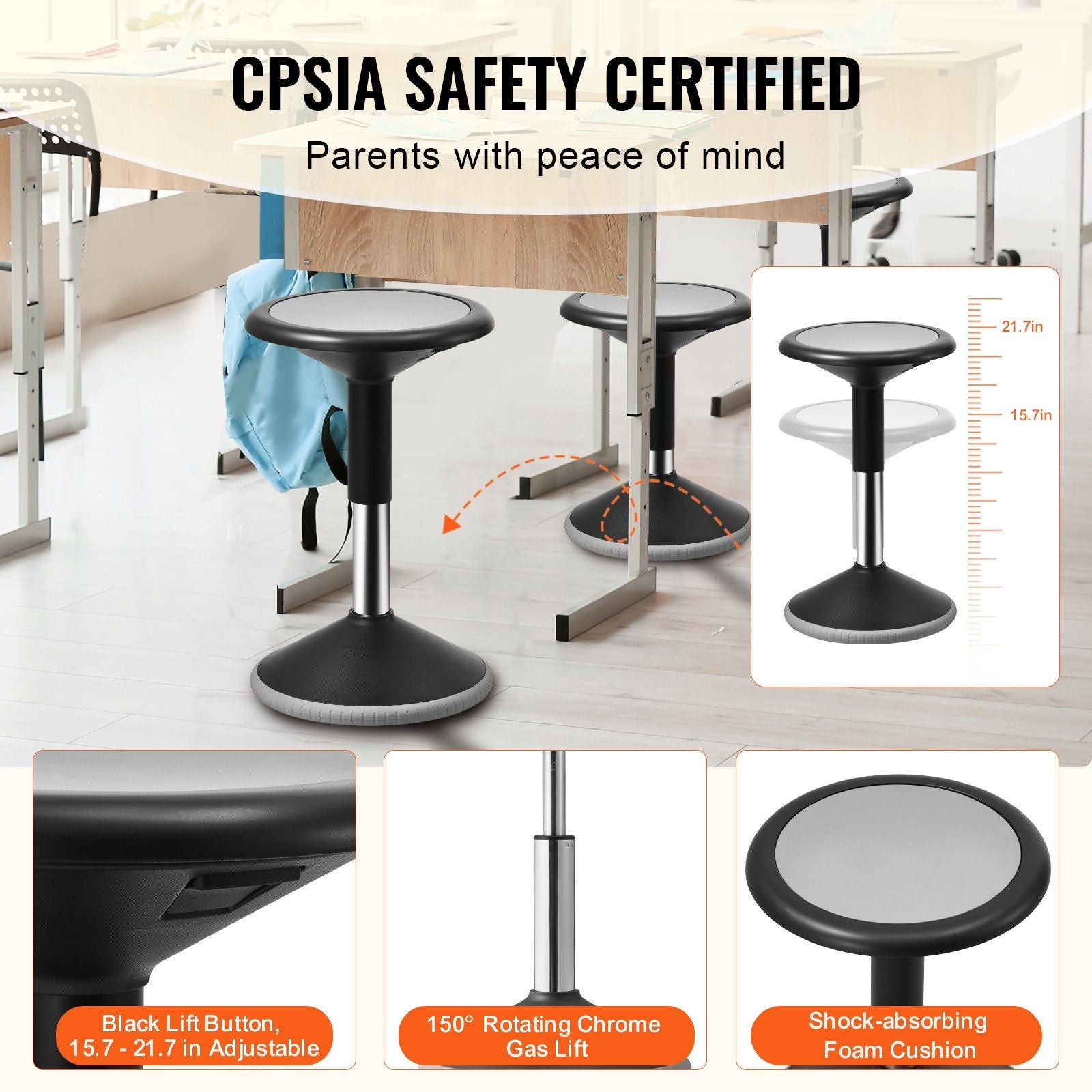 VEVOR Wobble Chair, Height-Adjustable (15.7-21.7