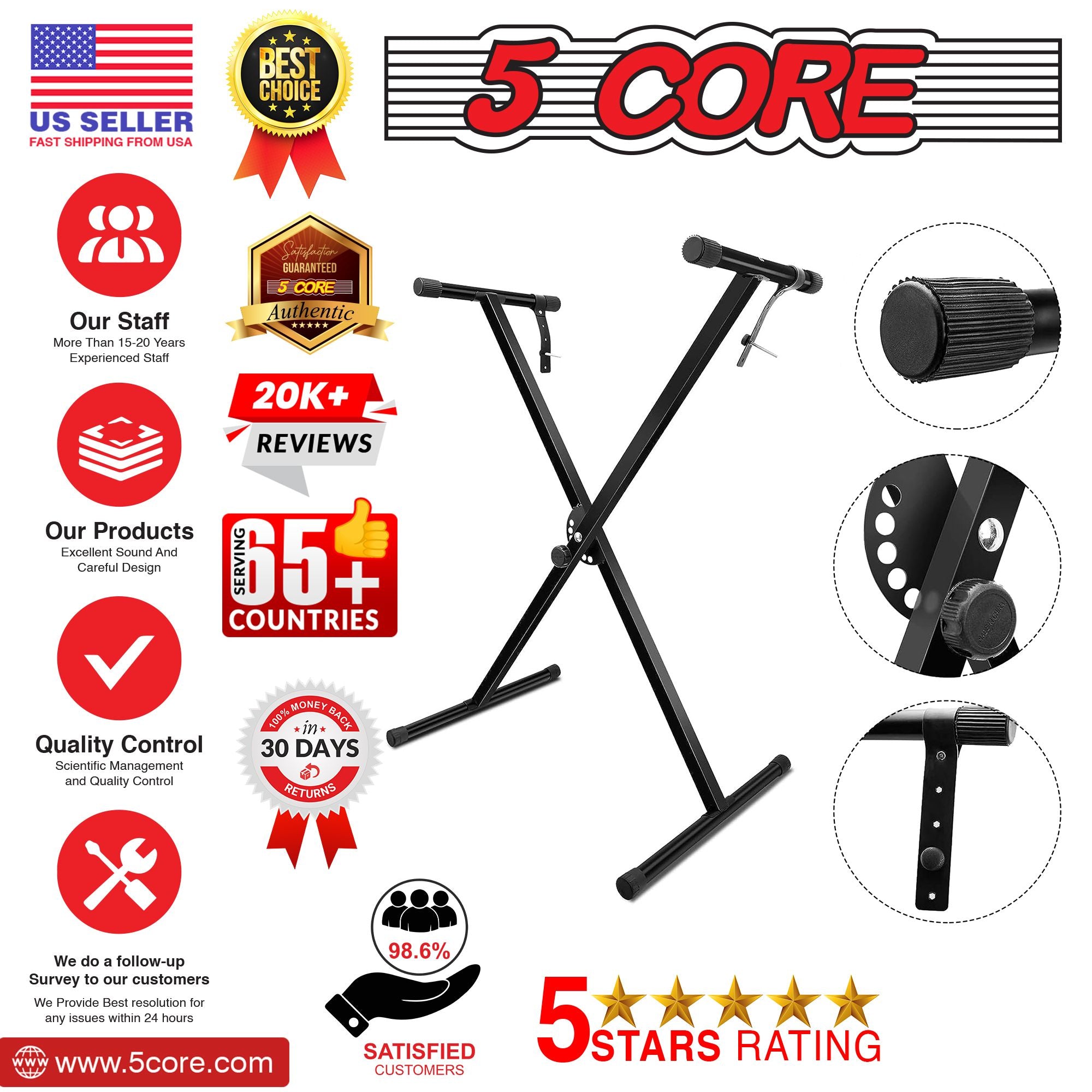 5 CORE Keyboard Stand Single X Style Adjustable Digital Electric Piano Riser Durable & Sturdy Music Synthesizer Holder Stands For 61 76 88 Keys - KS 1X