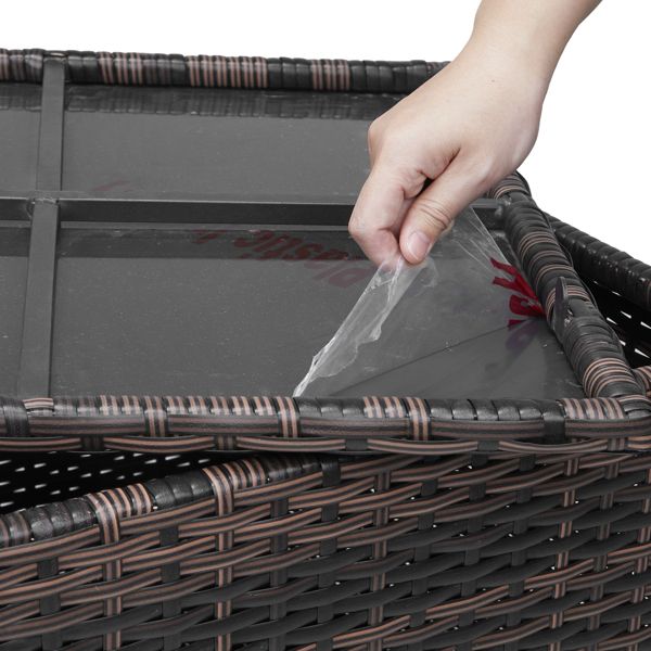 Outdoor PE Wicker Side Table with Storage, Patio Rattan End Table Square Container for Furniture Covers, Toys and Gardening Tools, Brown
