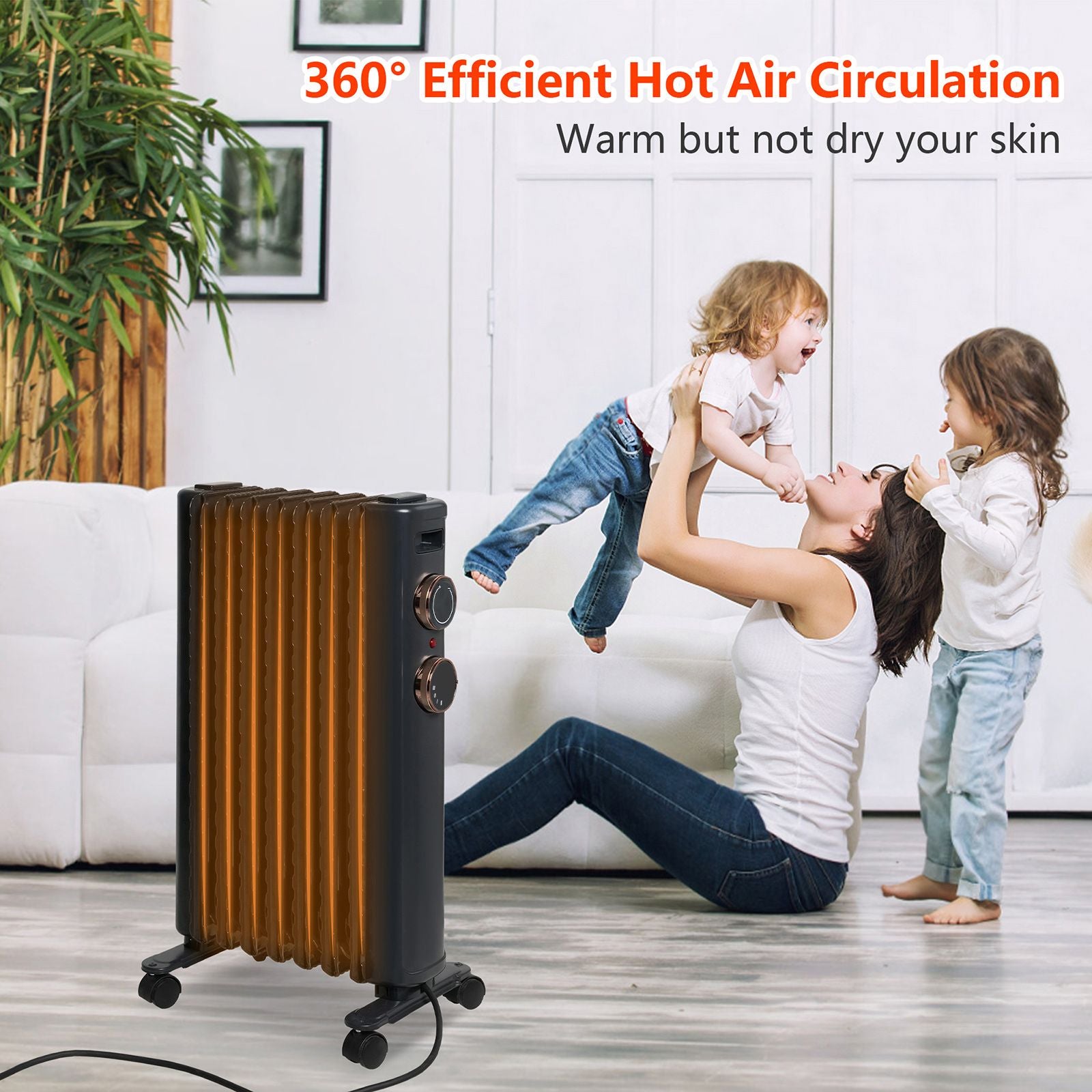 1500W Oil Filled Radiator Heater with 3 Heating Modes Portable Electric Space Heater, Black