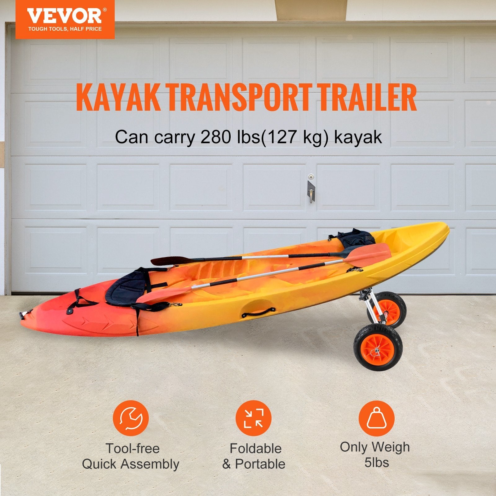 VEVOR Heavy Duty Kayak Cart for Kayaks with Drain Holes