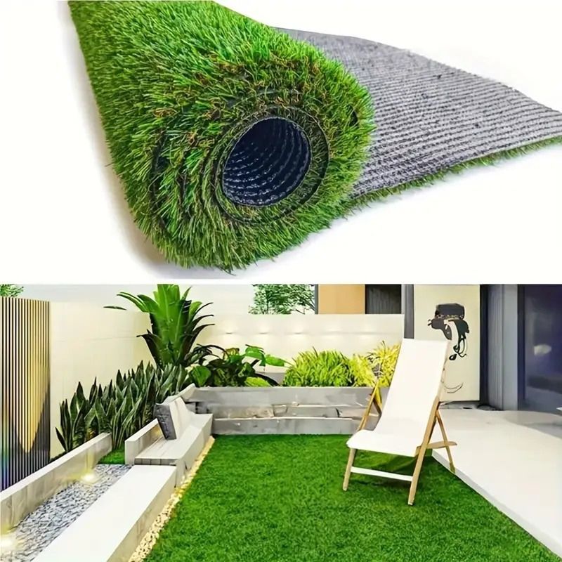 Realistic artificial grass 3.28 feet X 9.84 feet green artificial turf carpet 1.2 inches pile height fake grass mat indoor and outdoor lawn landscape, used for gardens, balconies, with drainage holes