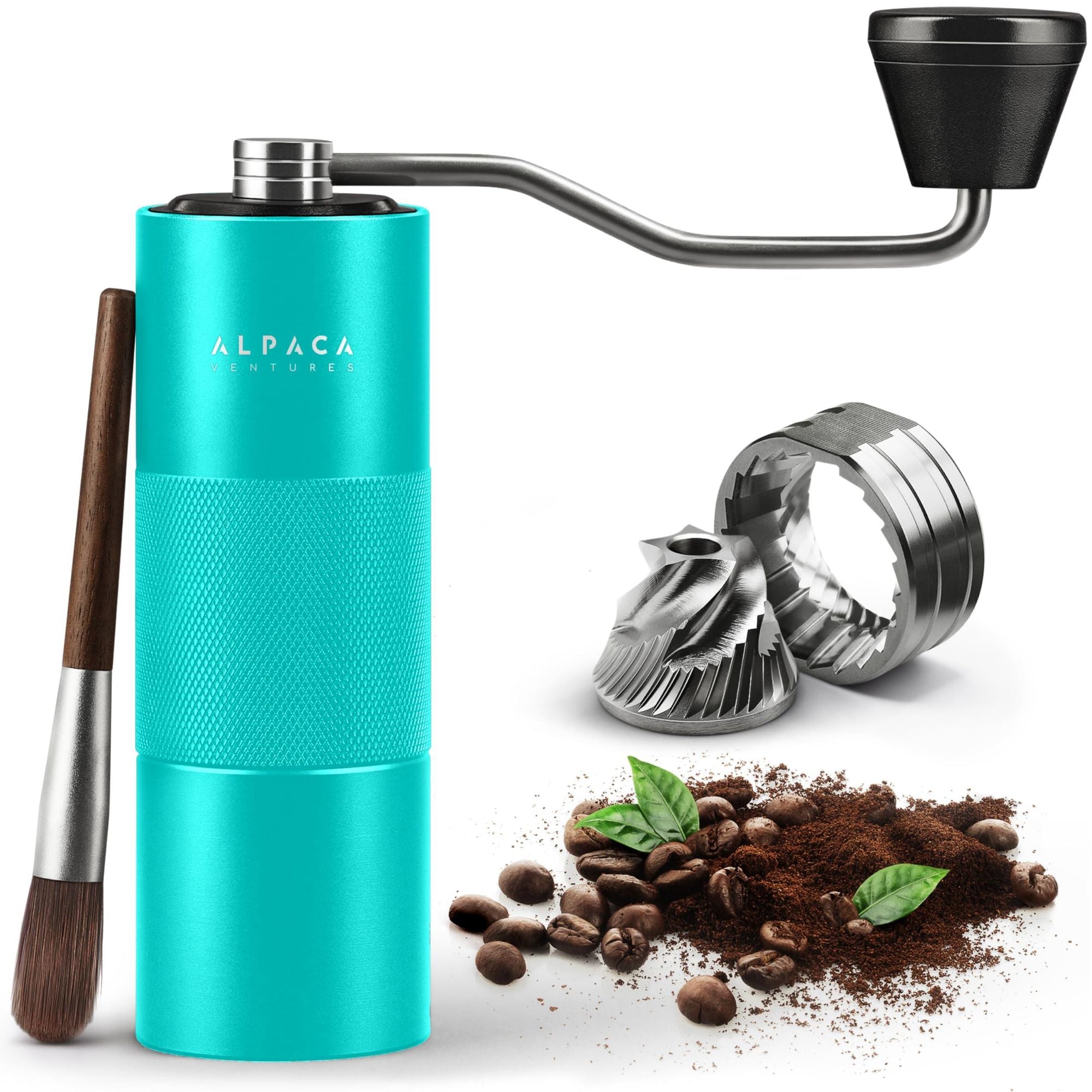 Manual Coffee Grinder Aqua Sky Color Stainless Steel Conical Burr Coffee Grinder Manual with Adjustable Setting Double Bearing Hand Espresso Grinder Perfect for Home Office and Camping