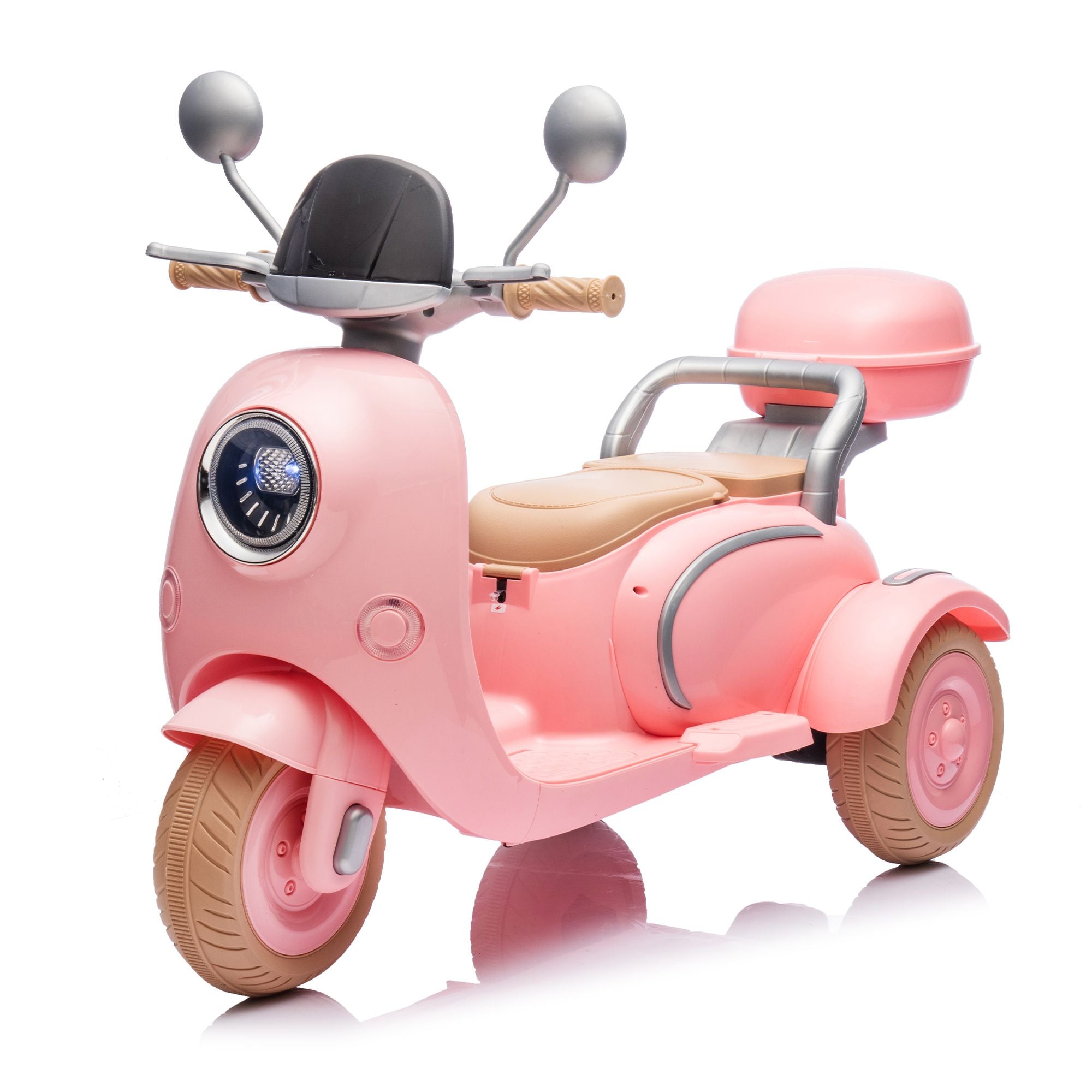 12V Two-seater Kids Ride On Electric Motorcycle,Three Wheels Kids toy with Slow Start,Multi-function player,USB,Bluetooth, light,Backseat flip adult seat, Oversized Storage Box for kids Aged 3-6.