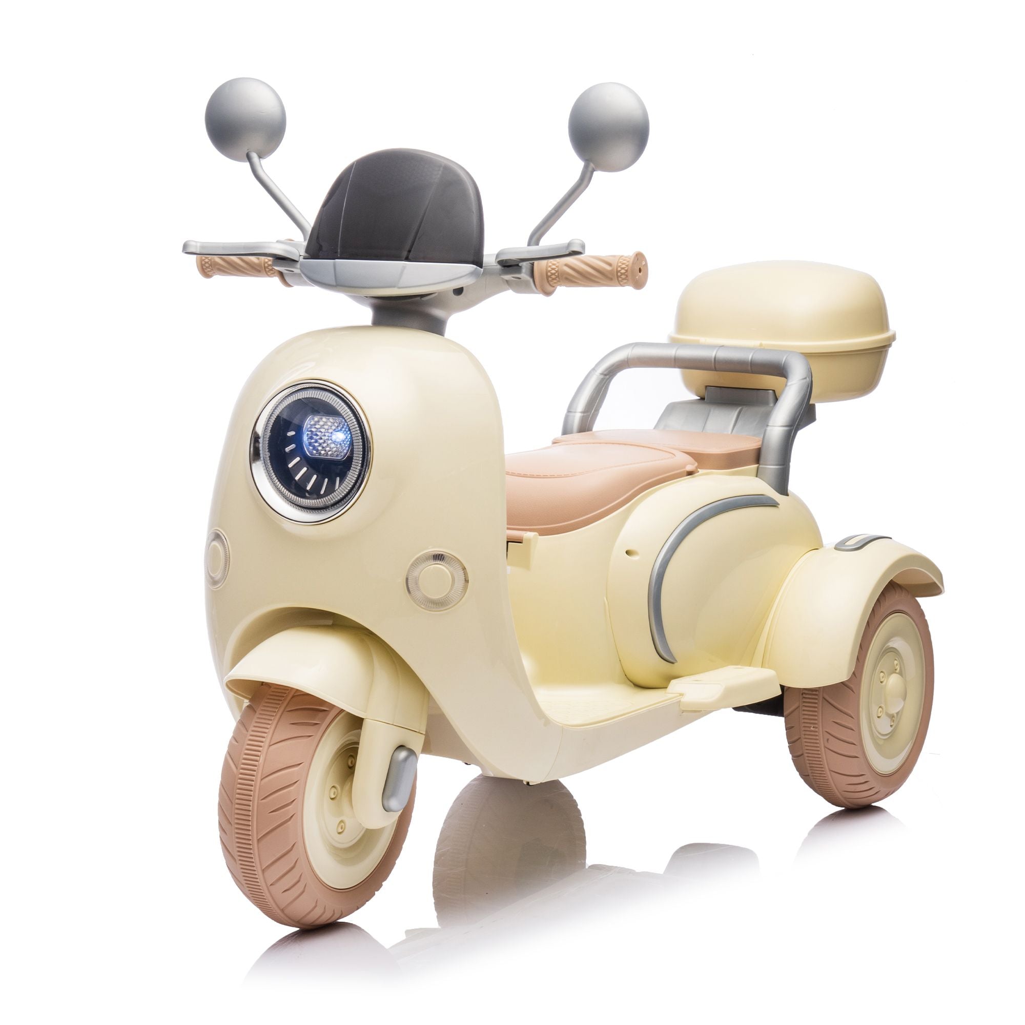 12V Two-seater Kids Ride On Electric Motorcycle,Three Wheels Kids toy with Slow Start,Multi-function player,USB,Bluetooth, light,Backseat flip adult seat, Oversized Storage Box for kids Aged 3-6.