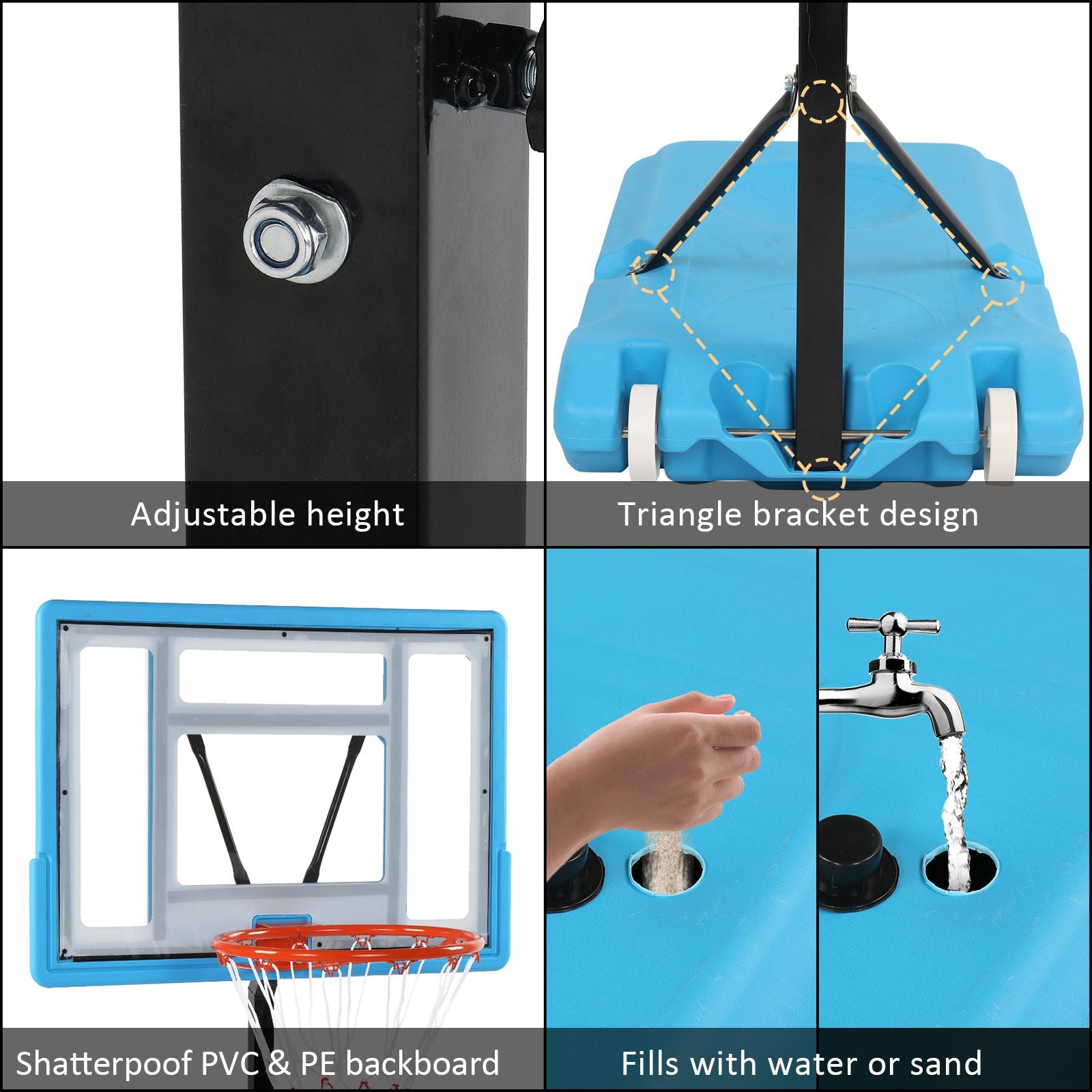 PVC Transparent Board Basket Frame Adjustable 115-135cm Perfect Basketball Hoop for poolside game XH