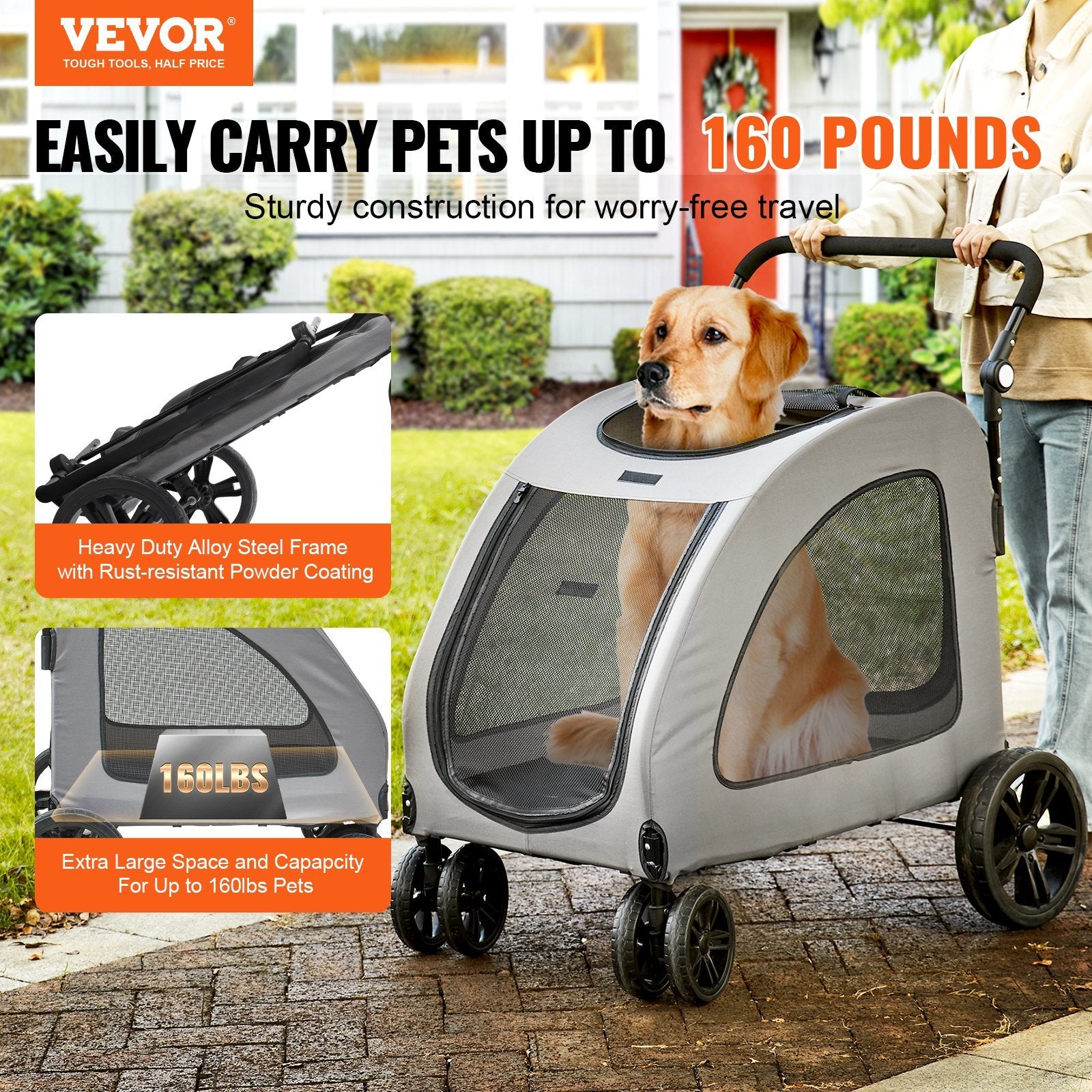 VEVOR Pet Stroller 4 Wheels Dog Stroller Rotate with Brakes