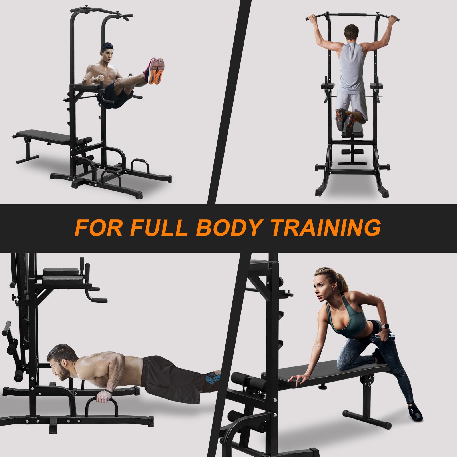 Power Tower Dip Station with Bench Pull Up Bar