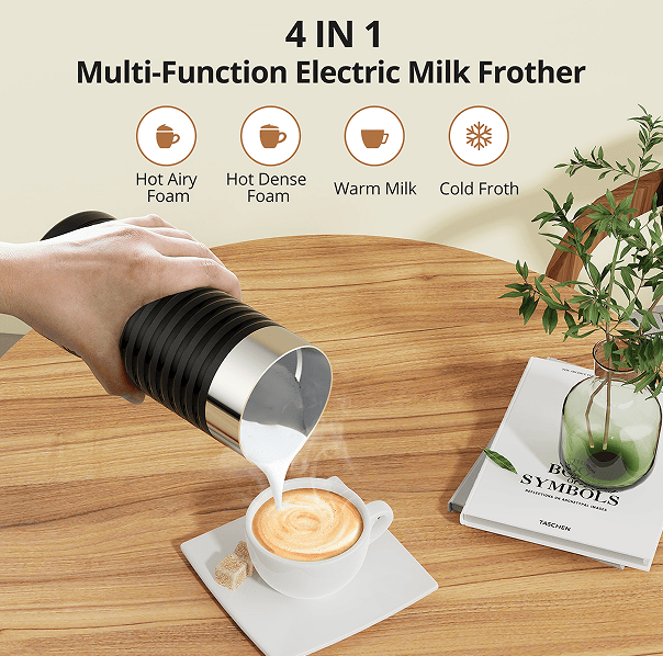 4 in 1 electric coffee milk foam machine 450W milk heating milk foam machine cold foaming chocolate mixer milk heating 70°C / 158°F cold / hot latte cappuccino 360°
