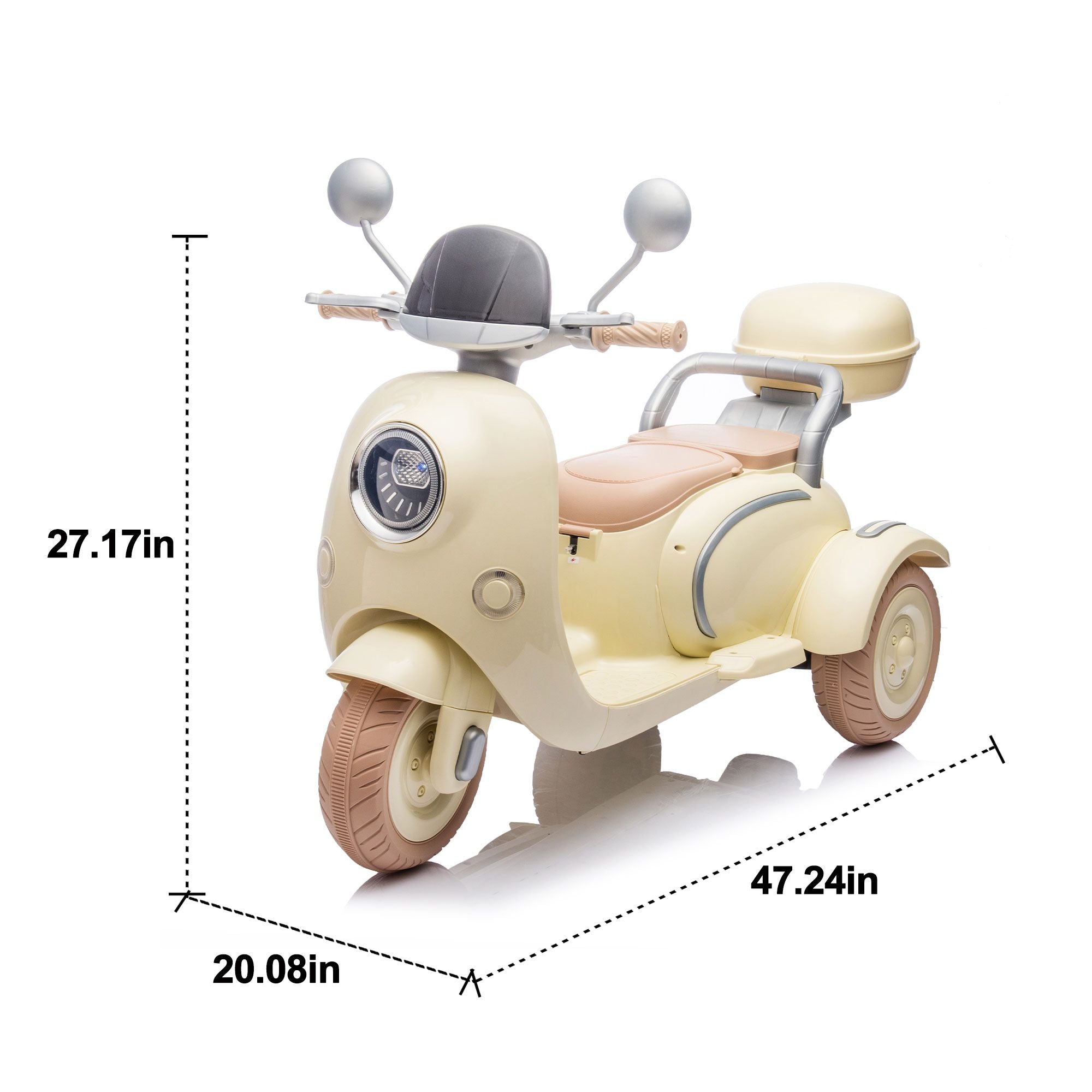 12V Two-seater Kids Ride On Electric Motorcycle,Three Wheels Kids toy with Slow Start,Multi-function player,USB,Bluetooth, light,Backseat flip adult seat, Oversized Storage Box for kids Aged 3-6.