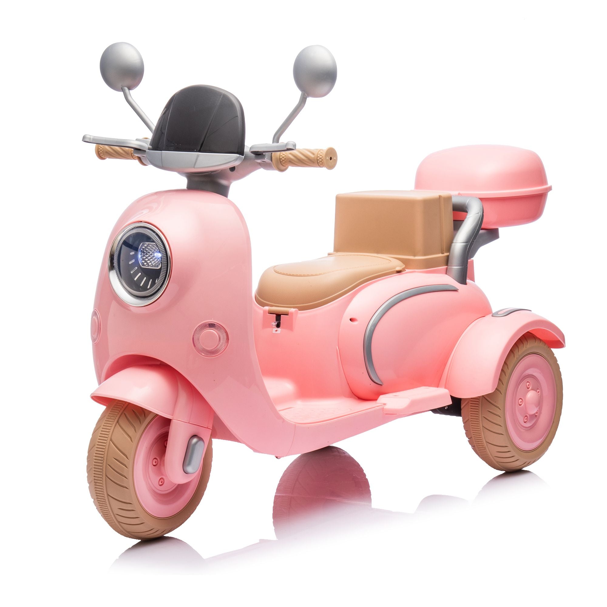 12V Two-seater Kids Ride On Electric Motorcycle,Three Wheels Kids toy with Slow Start,Multi-function player,USB,Bluetooth, light,Backseat flip adult seat, Oversized Storage Box for kids Aged 3-6.