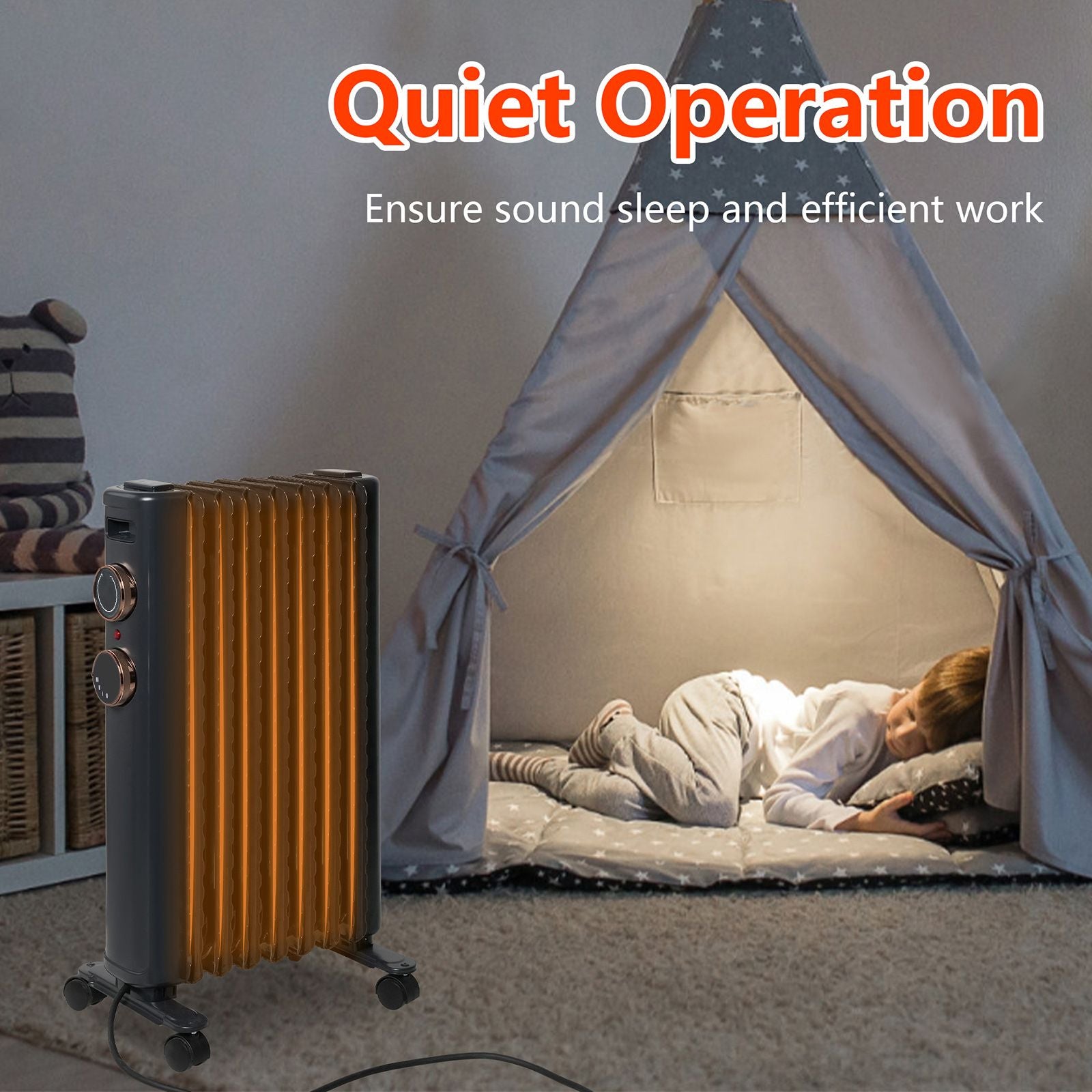 1500W Oil Filled Radiator Heater with 3 Heating Modes Portable Electric Space Heater, Black