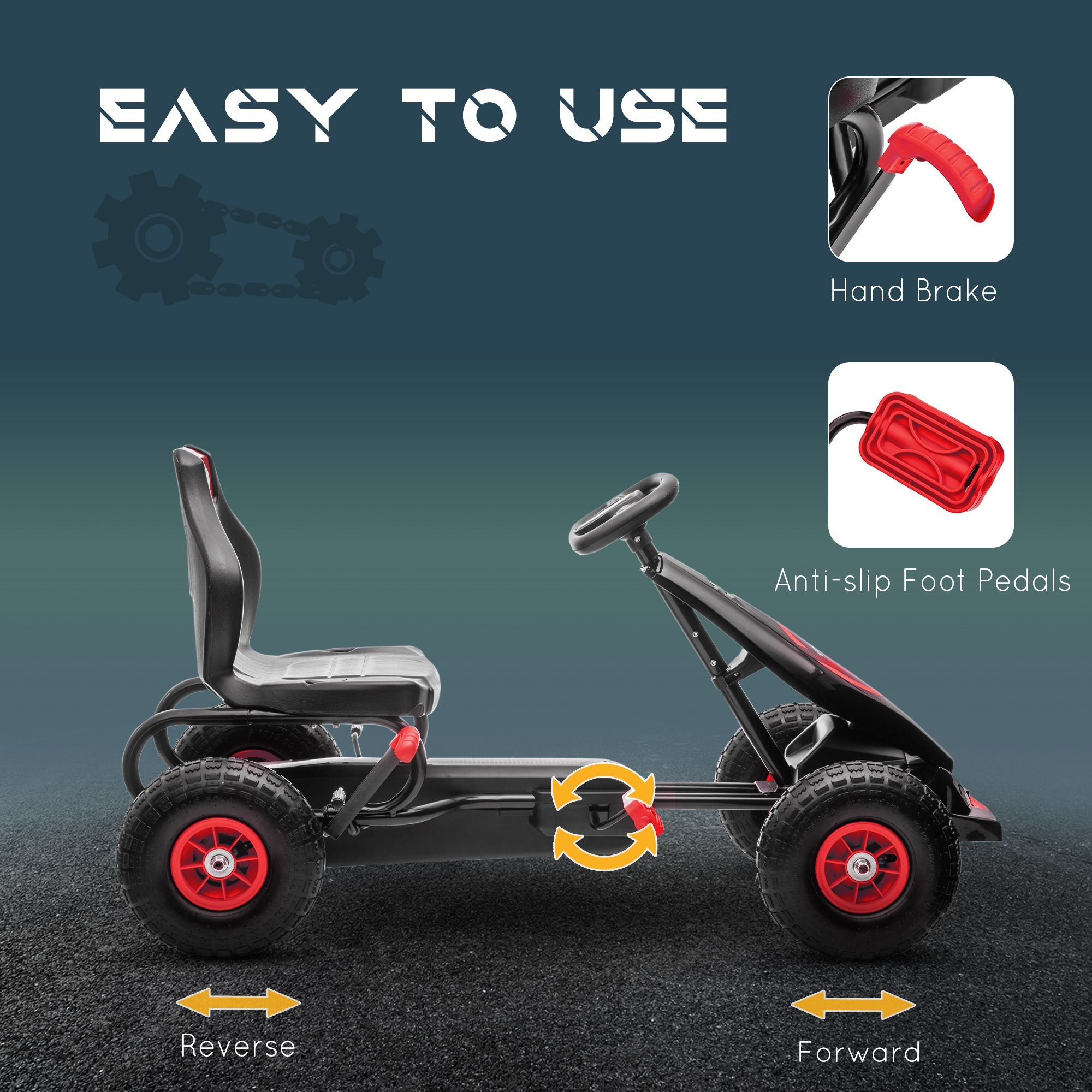 Aosom Kids Pedal Go Kart Ride-on Toy with Ergonomic Comfort, Pedal Car with Tough, Wear-Resistant Tread, Go Cart Kids Car for Boys & Girls with Suspension System, Safety Hand Brake, Ages 5-12, Red