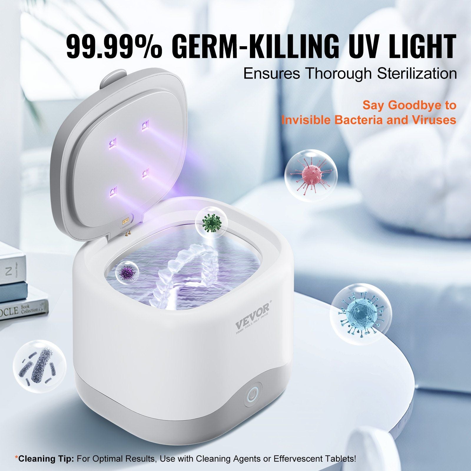 VEVOR Ultrasonic Cleaner, 45kHz Ultrasonic Cleaner for Denture Cleaner, Retainer Cleaner, Mouth Guard Cleaner, Night Guard Cleaner, Retainer Cleaner Machine with 200ML Dental Cleaning Pod